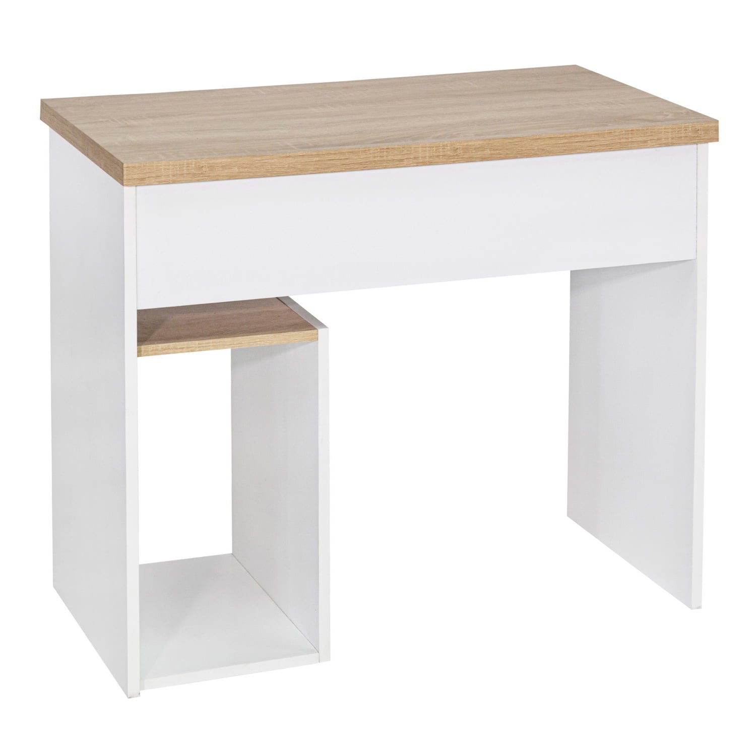 Furnibear Bicolor Writing-Computer Desk with Storage, Large Students-Study Desk with Shelf Home-Office PC Laptop Table Modern Wood Workstation, Oak and White