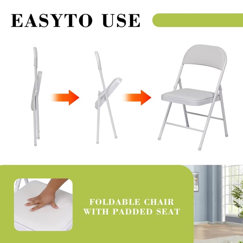 Furnibear 4 Pack Folding Chairs with Padded Seats for Wedding Business Activities Banquet Party Event,White