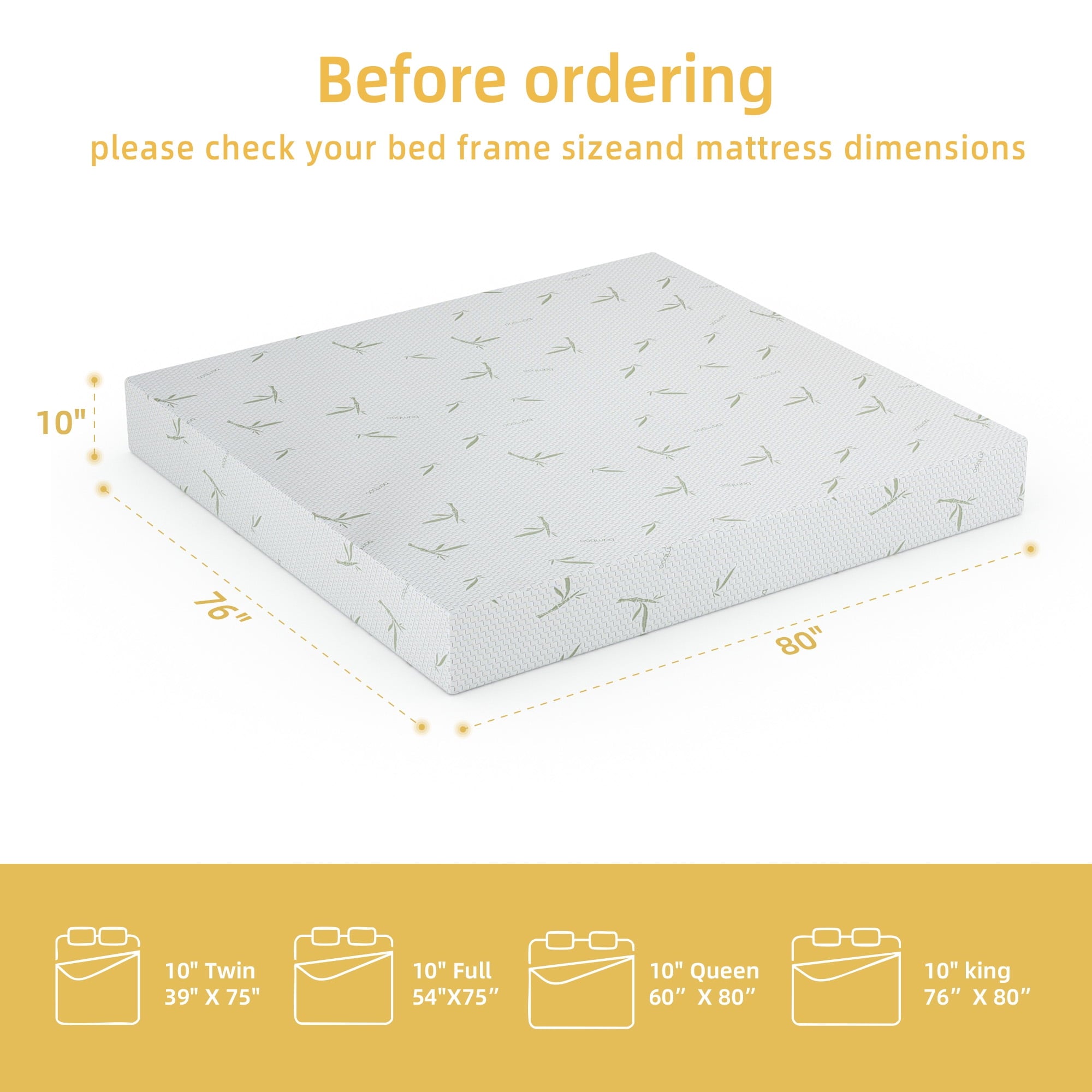 Furnibear 10 inch King Mattress, Gel Green Tea Infused Memory Foam Mattress,Adult