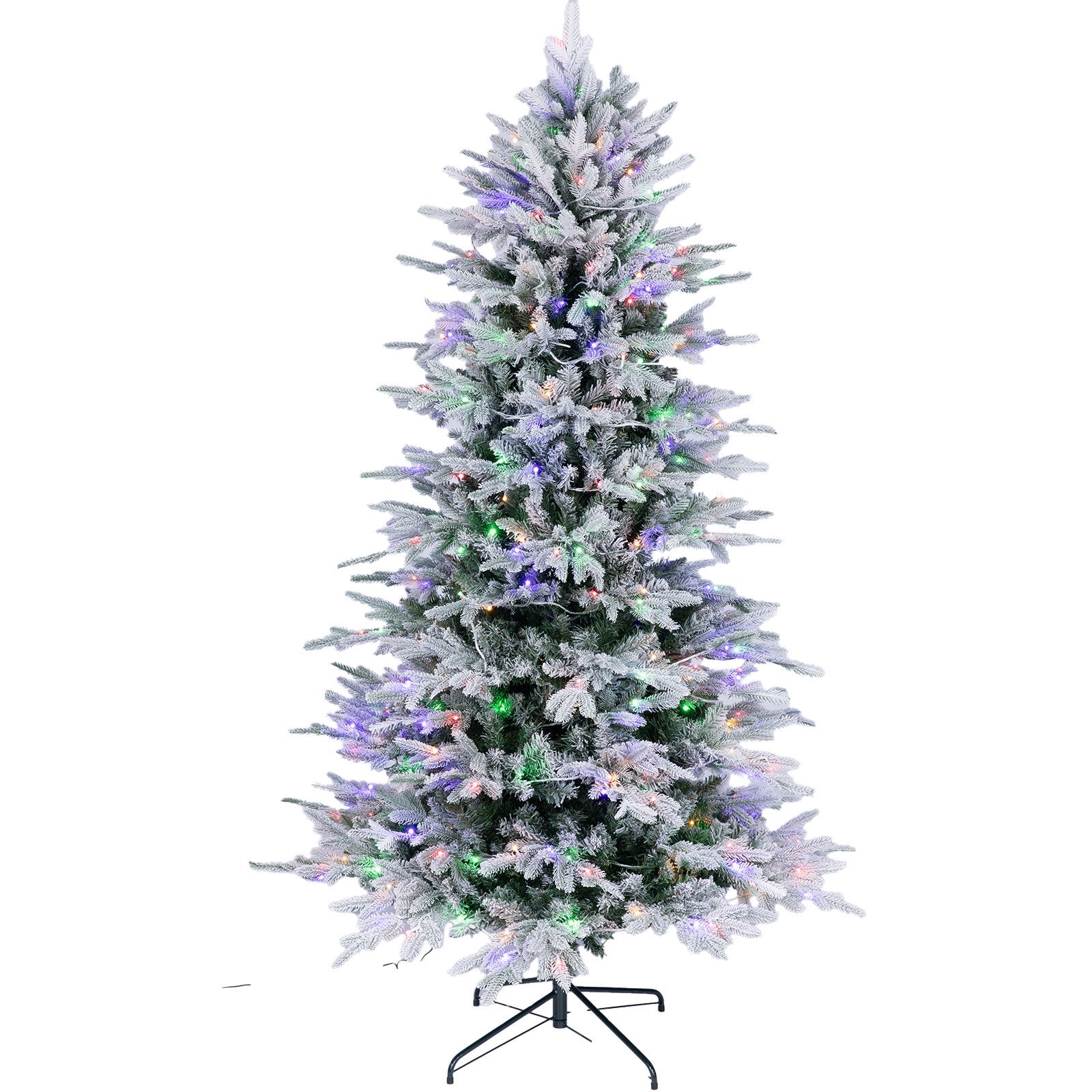 Furnibear 6ft Flocked Artificial Christmas Tree, Pre-Lit Christmas Trees with 300 LED Lights, White Multicolor, Easy Setup, Ideal for Holiday Decor