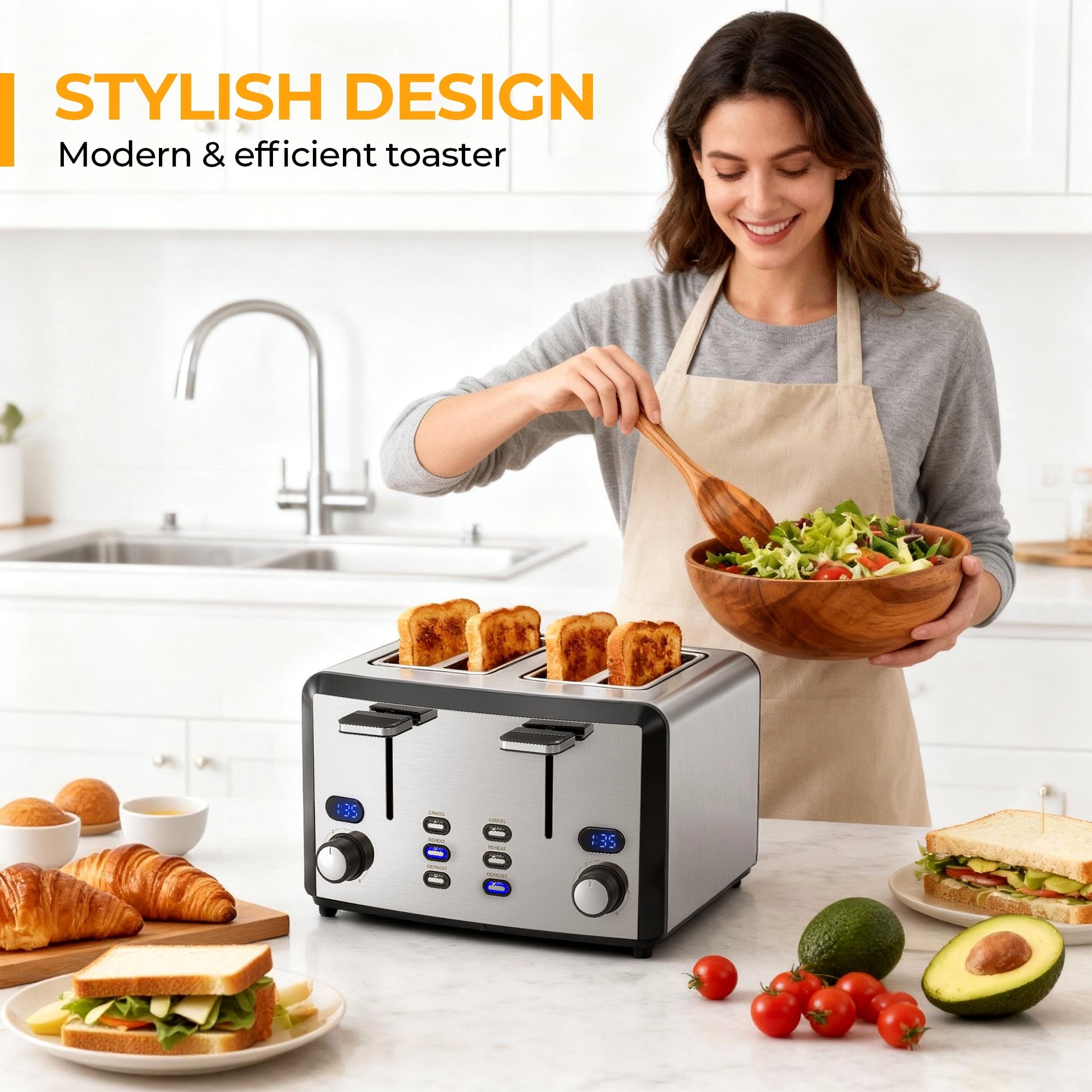 Furnibear 4 Slice Toaster Dual Control Panel Bread Toasters with Extra