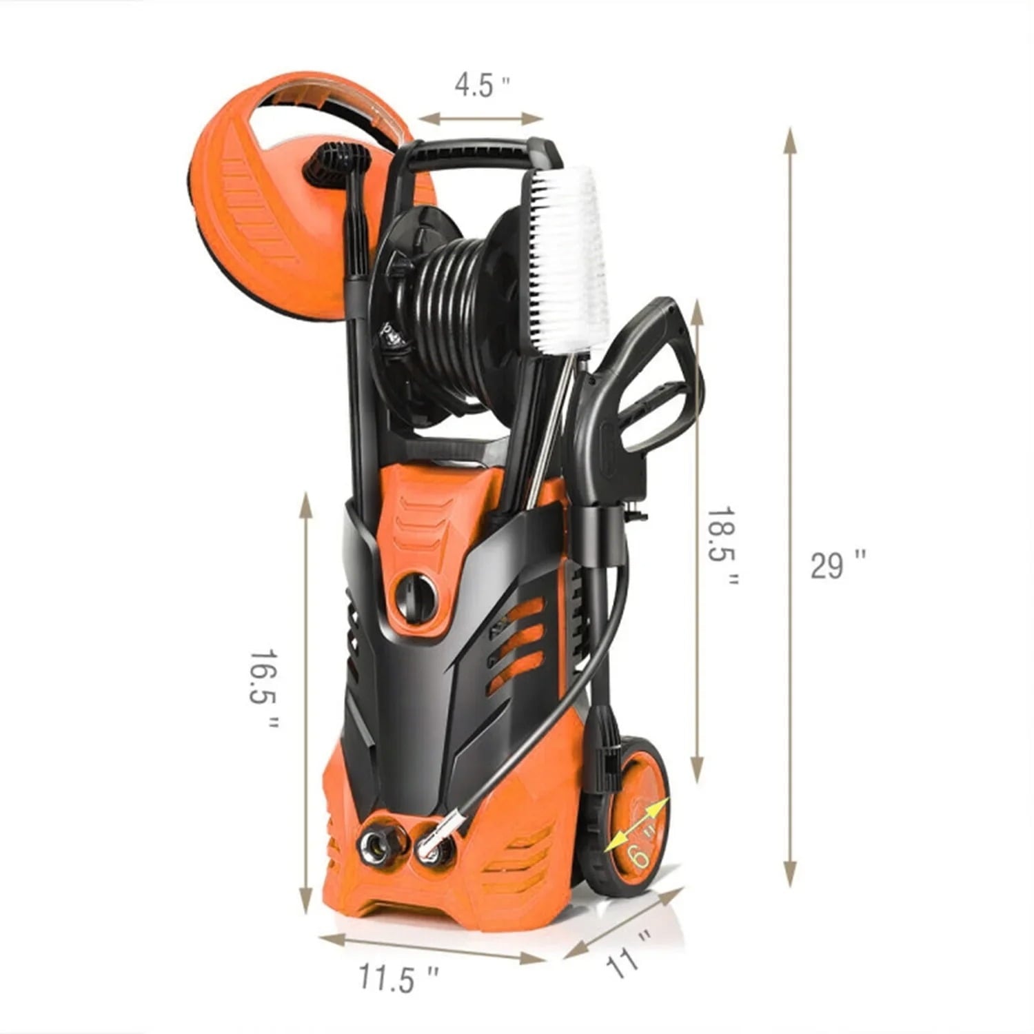 Furnibear 3800 PSI Electric Pressure Washer - Lightweight with Wheels, Easy to Assemble, 2.0GPM, Includes 5 Nozzles for Cars, Fences, Driveways, Orange