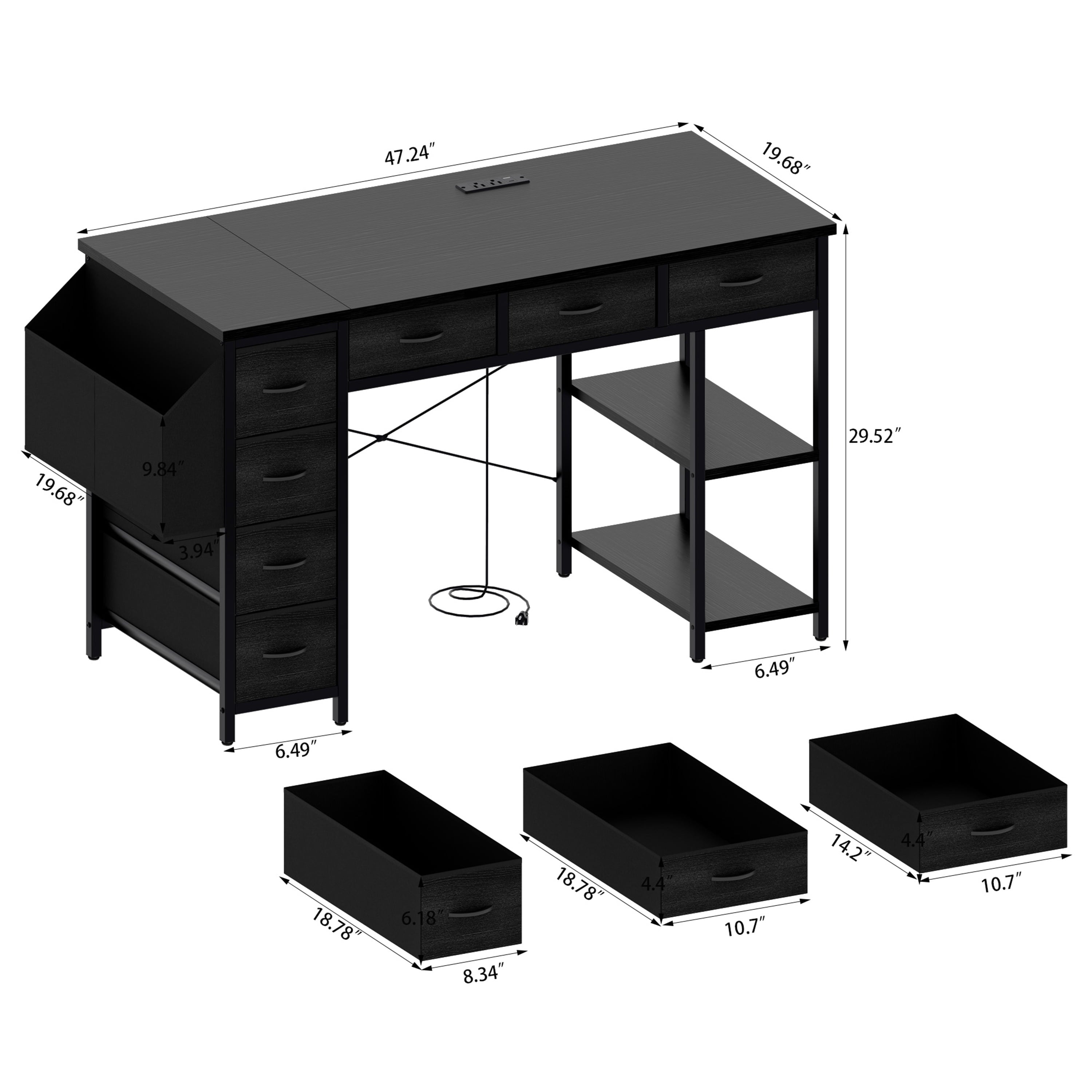 Furnibear 47in Computer Desk With Power Outlet,Writing Desk,Home Office desk, Black