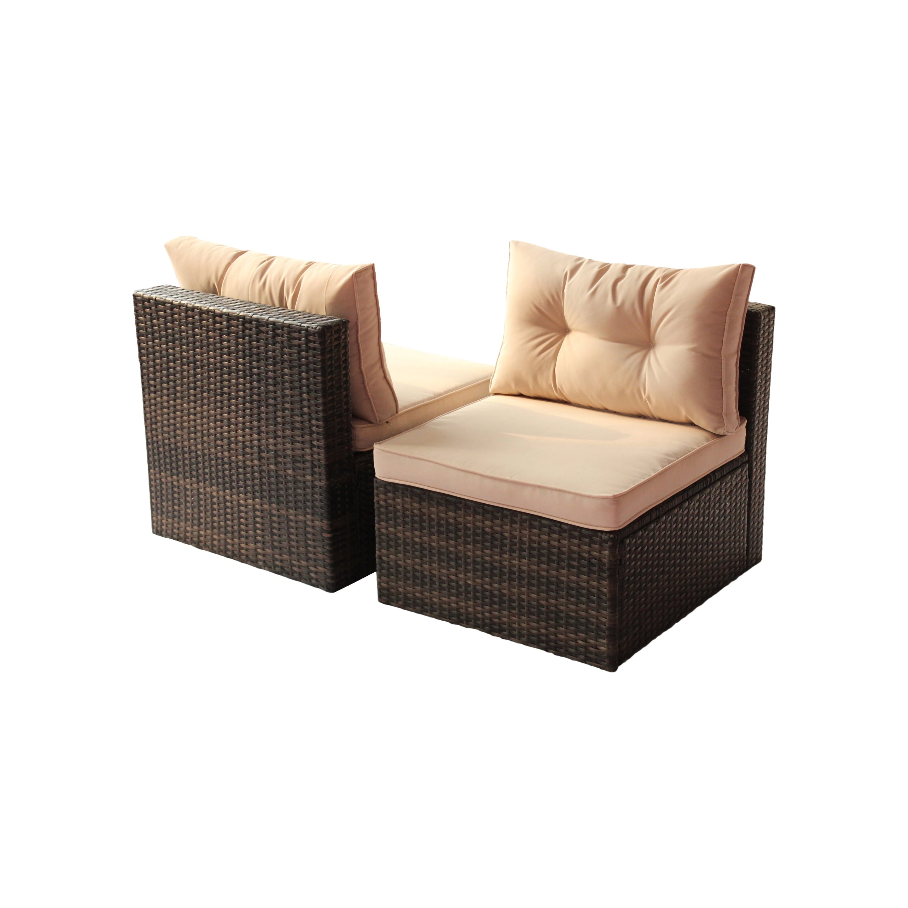 Furnibear 7 Pieces Outdoor Patio Sectional Sofa Couch, Brown Wicker Patio Furniture Conversation Sets with Washable Cushions and Glass Coffee Table for Garden, Poolside, Backyard