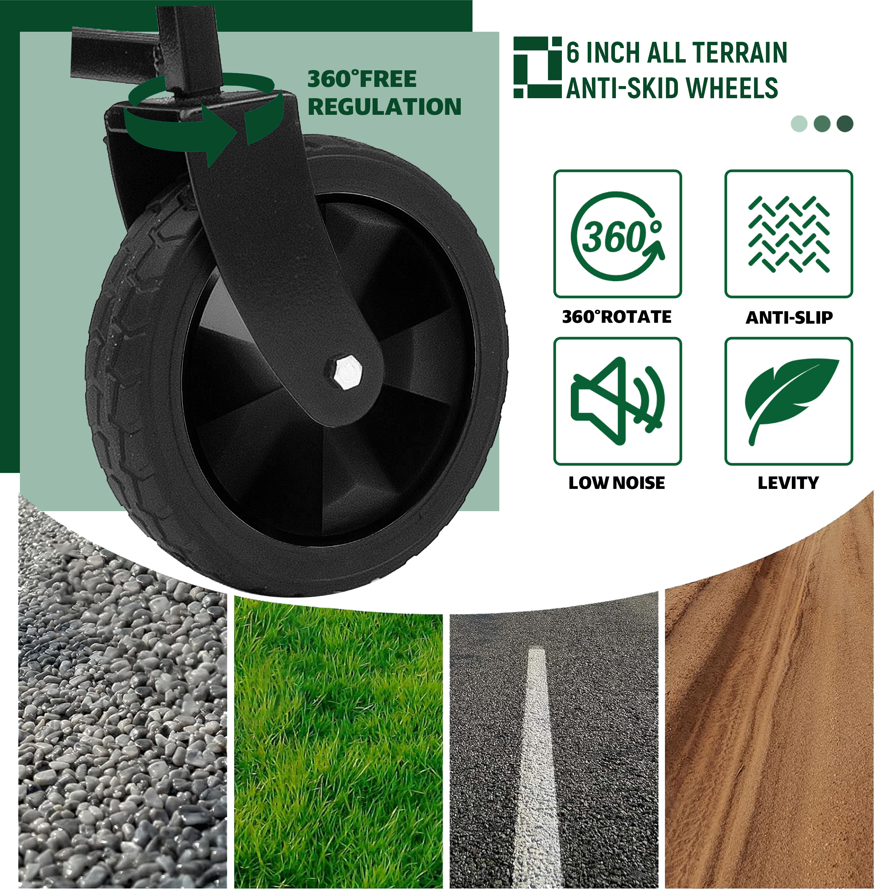 Furnibear Heavy-Duty Folding Wagon Cart with All-Terrain Wheels Includes 3 Liner Bags for Camping, Beach, Grocery,Olive Green