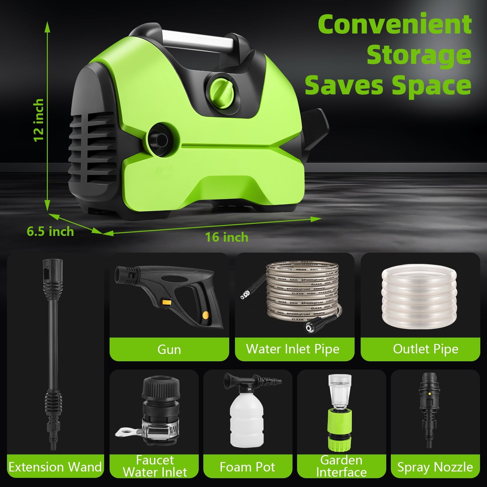 Furnibear Electric Pressure Washer 3000 PSI 2.4 GPM 25 ft Hose16 lb Lightweight with Wheels