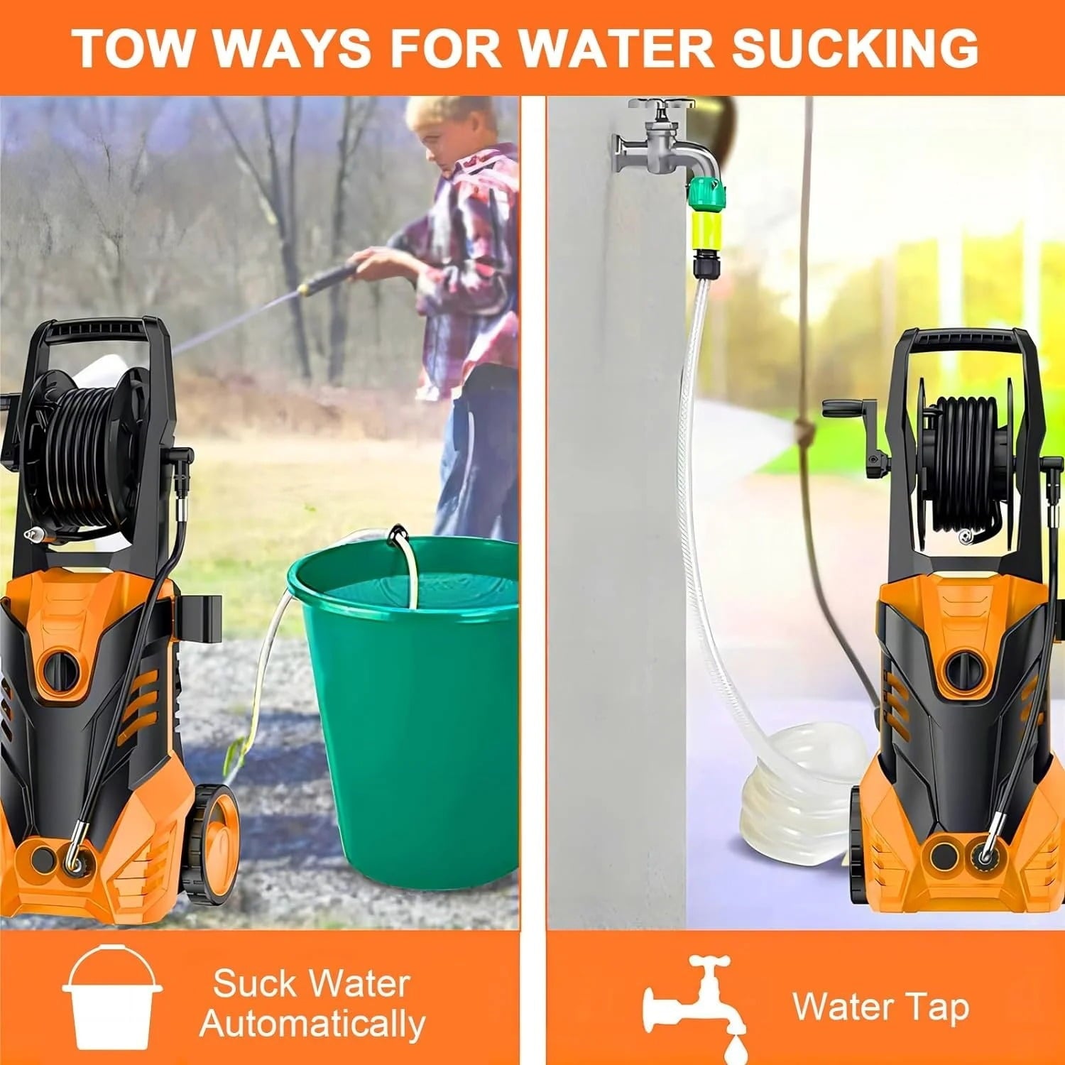 Pressure Washer, 3800PSI 2.6 GPM Max Power Washer Electric Powered for Cars, Fences, Patios, Decks, Patios,Orange