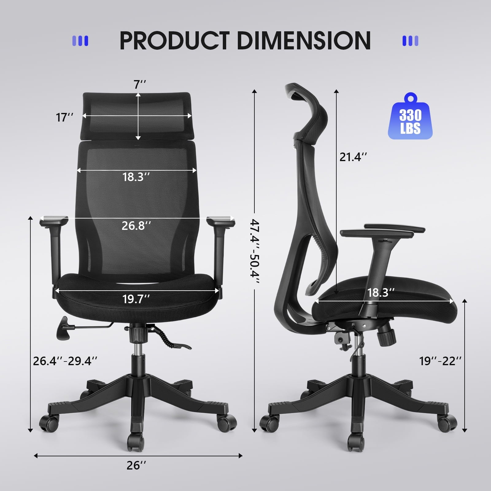 Furnibear Mesh Office Chair with 3D Armrests and Lumbar Support, High Back Desk Chair for Home Office, Adjustable Swivel Task Chair with Easy Assembly