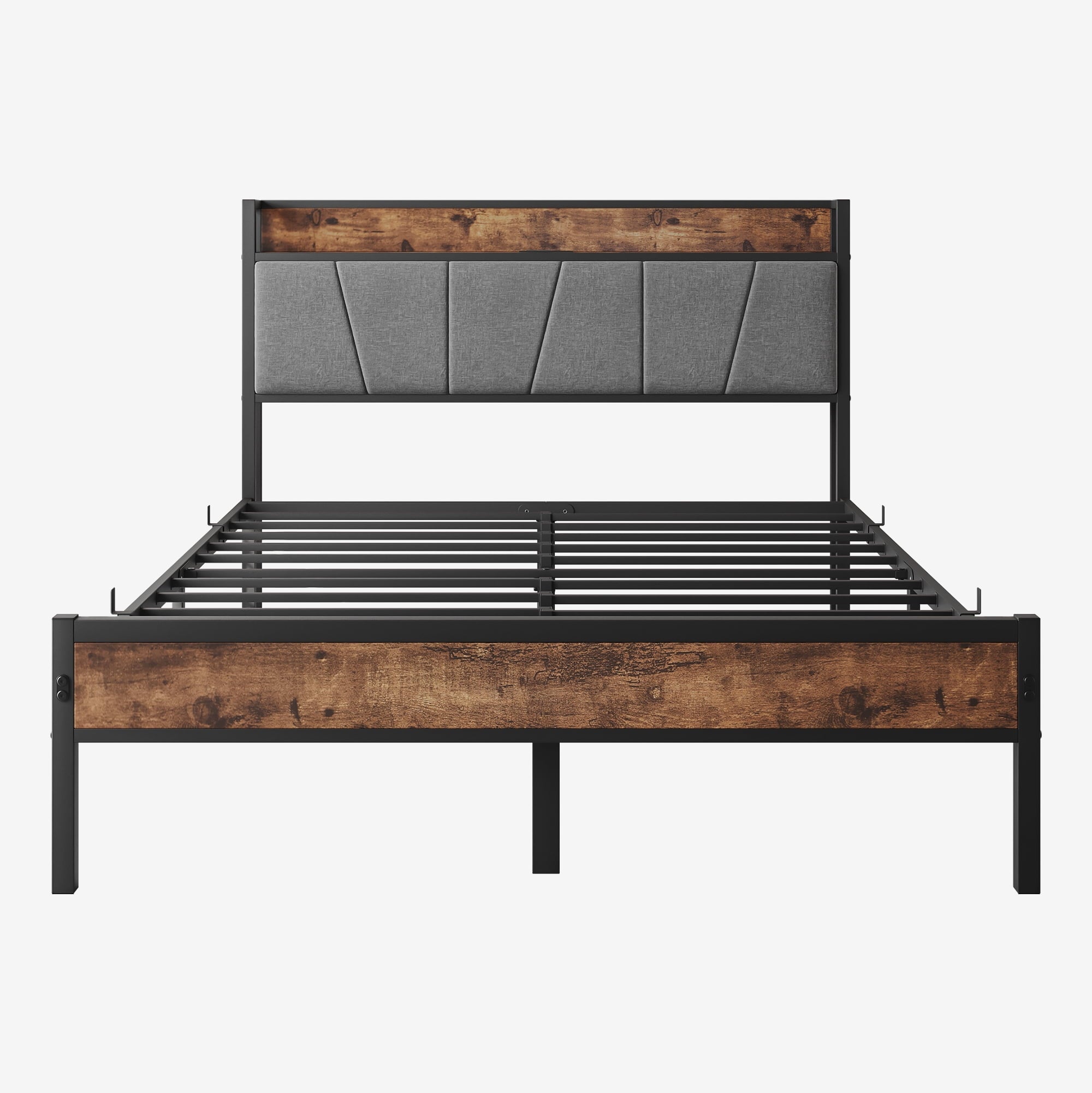 Furnibear FULL SIZE Bed Frame with Storage Headboard and USB Charging Station, Sturdy Shake-Free Platform, No Box Spring Needed, Easy Tool-Free Assembly