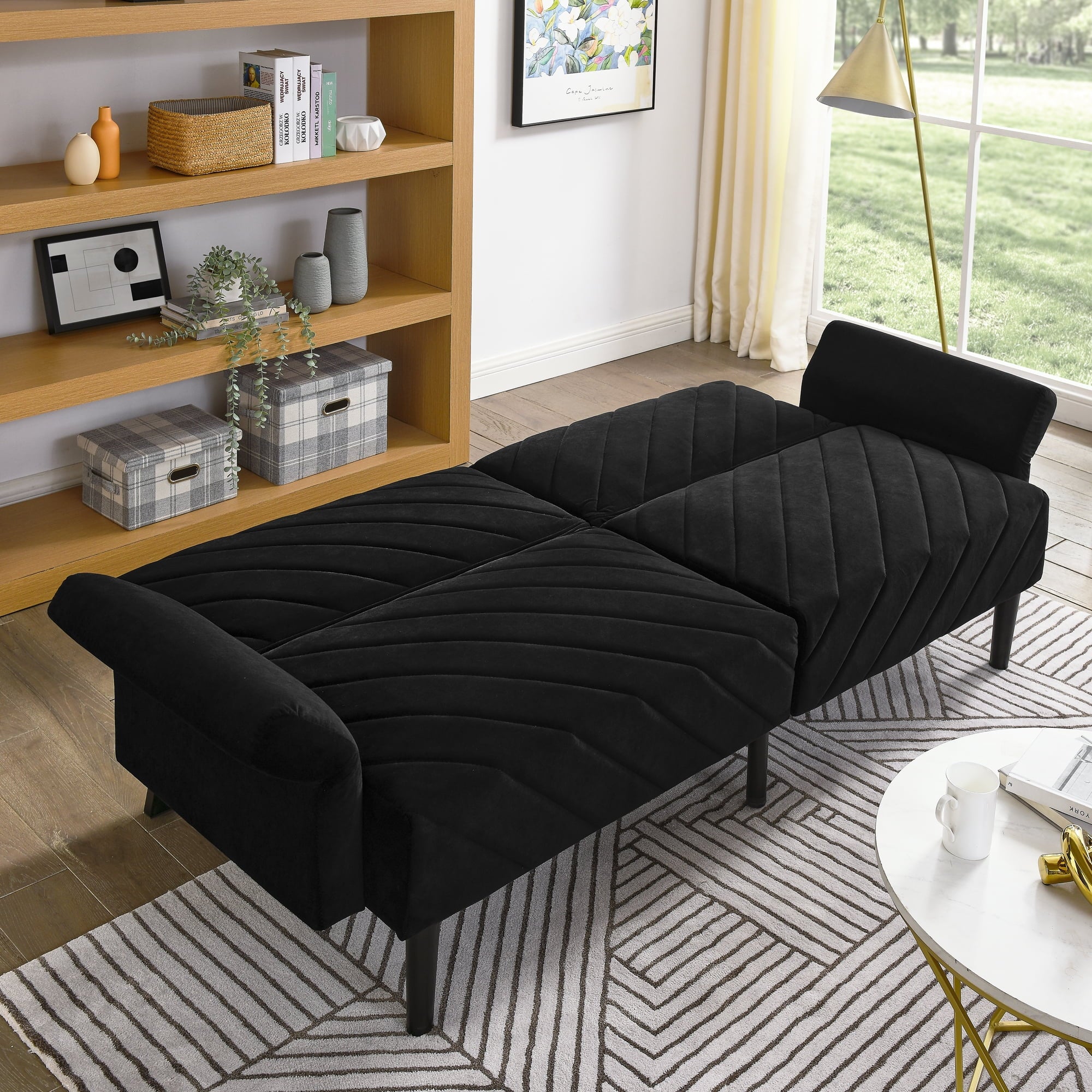 Furnibear 87in Futon Sofa Bed, Velvet Fabric Comfy Futon Couch Bed, Convertible Sleeper Sofa with Adjustable Backrestand Armrests, Modern Loveseat Sleeper for Living Room, Bedroom