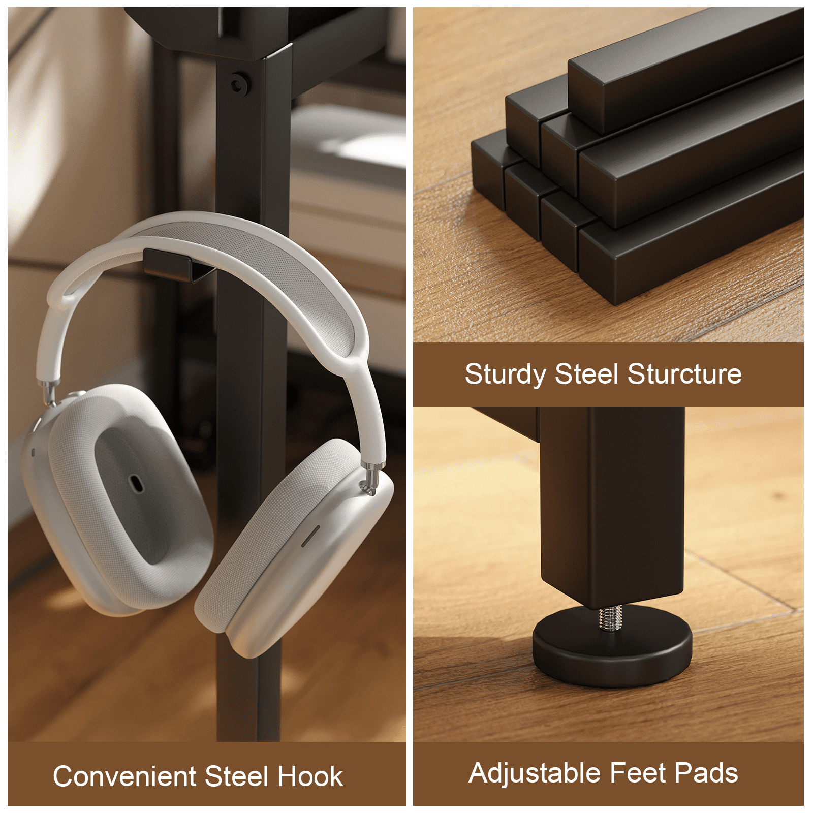 Furnibear 47 inch L-Shape Computer Desk, Wood Computer Desk with Reversible Shelves, Study Writing Table with Hooks, Office Desk Workstation for Home Office