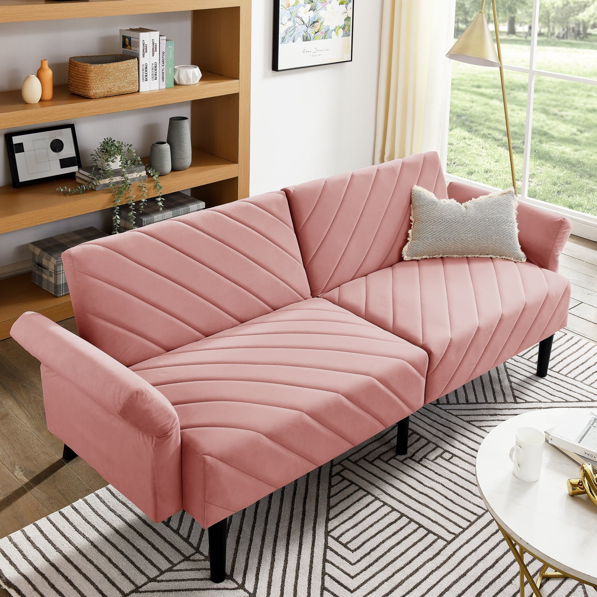 Furnibear 87in Futon Sofa Bed, Velvet Fabric Comfy Futon Couch Bed, Convertible Sleeper Sofa with Adjustable Backrestand Armrests, Modern Loveseat Sleeper for Living Room, Bedroom