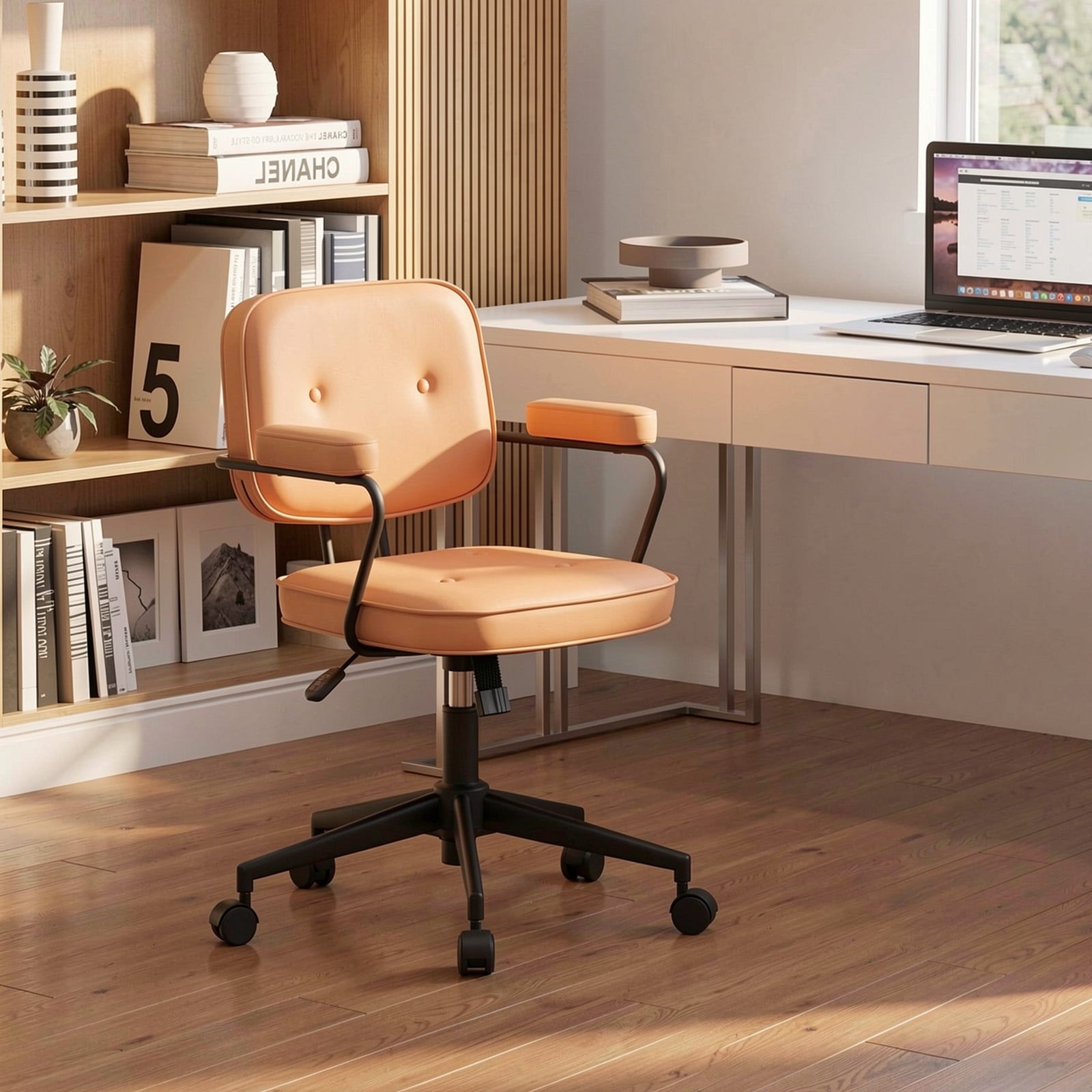 Furnibear PU Leather Office Chair with Rocking Backrest, Ergonomic Exe