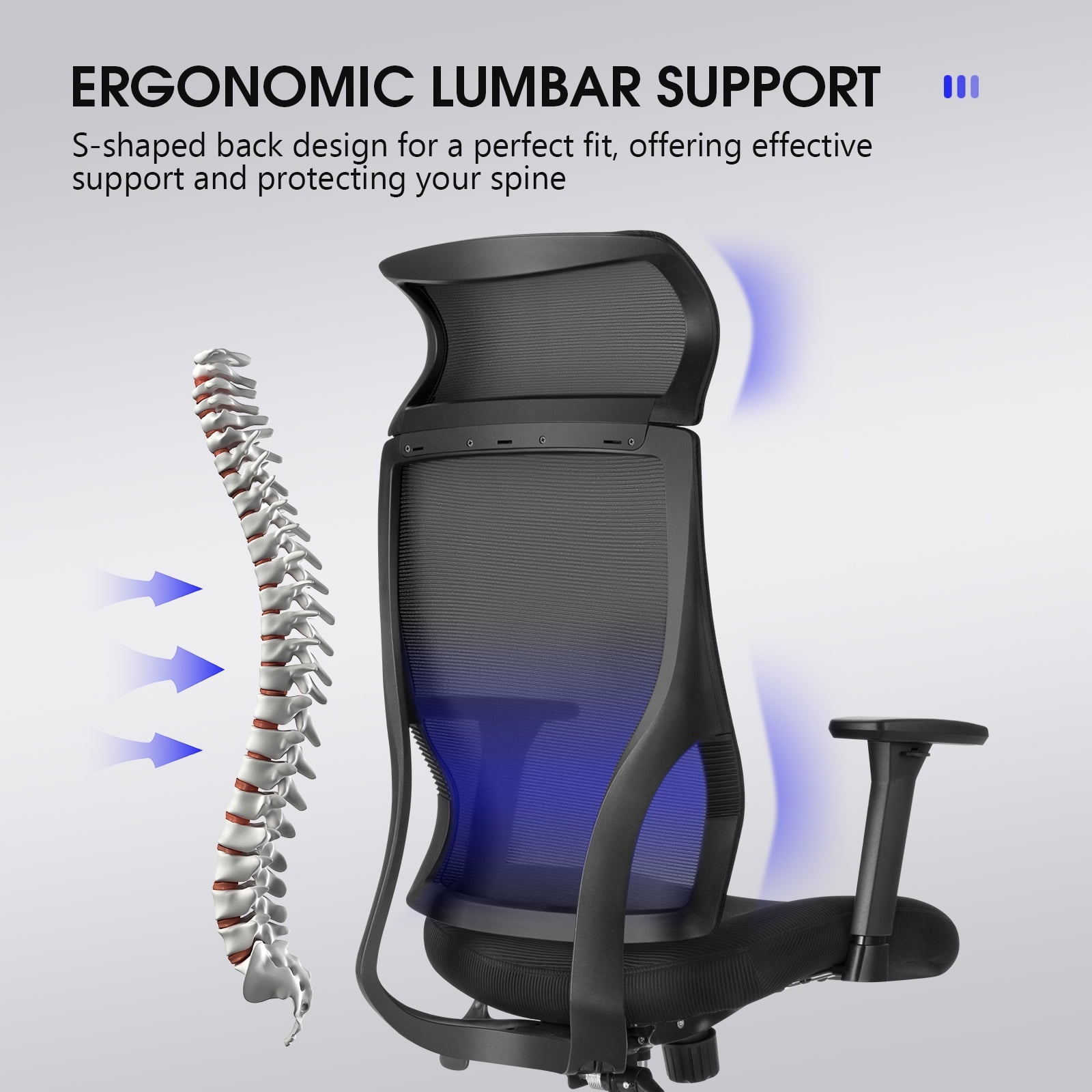 Furnibear Mesh Office Chair with 3D Armrests and Lumbar Support, High Back Desk Chair for Home Office, Adjustable Swivel Task Chair with Easy Assembly