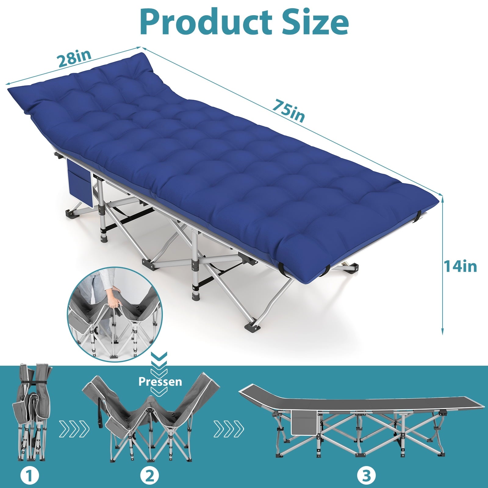 Furnibear 2-Pack Folding Camping Cots with 3.3in 2-Sided Mattress 75in Extra Long Portable Adult Bed with Carry Bag