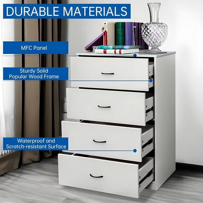Furnibear Modern 4-Drawer Dresser for Bedroom, Compact Vertical Chest with Easy-Glide Handles, Space-Saving Wood Storage Cabinet in Light Gray ¨C Easy Assembly