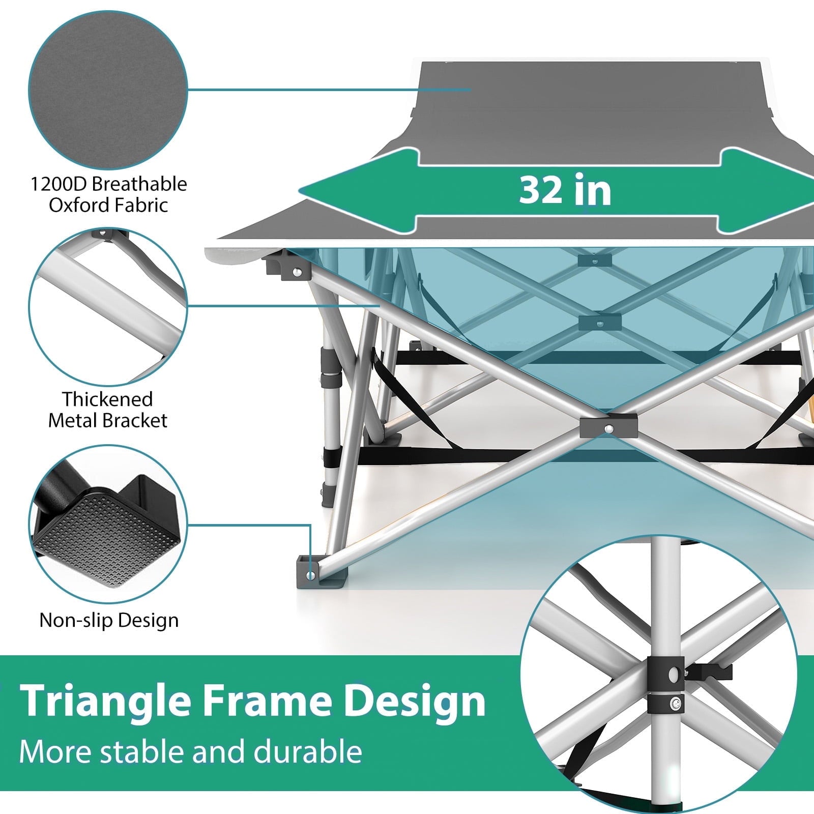 Furnibear Oversize Camping Cots for Adults, Folding Cot with Mattress and Carry Bag, Portable Sleeping Cot for Camping, Outdoor, Travel Home Guest Bed