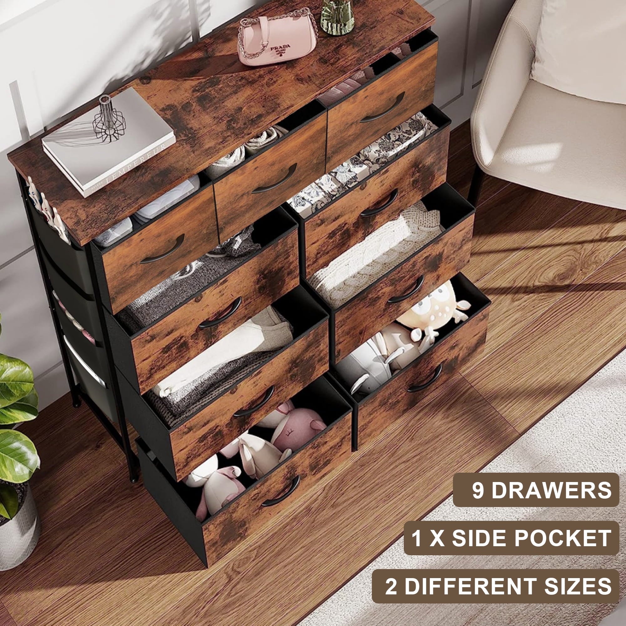 Furnibear 9-Drawer Fabric Dresser Storage Cabinet with Steel Frame, Closet Organizer