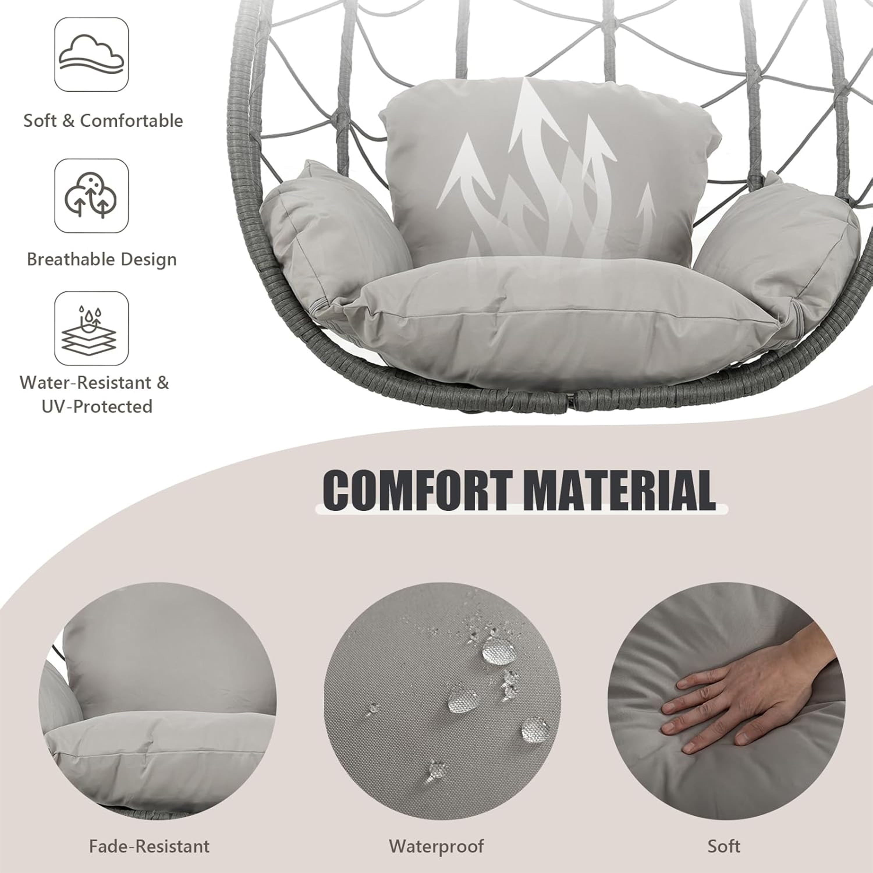 Furnibear Egg Chair with Stand,Patio Rattan Wicker Hanging Swing Egg Chair Hammock Chair for Bedroom Porch Garden,Thickened Aluminum Alloy Steel Frame