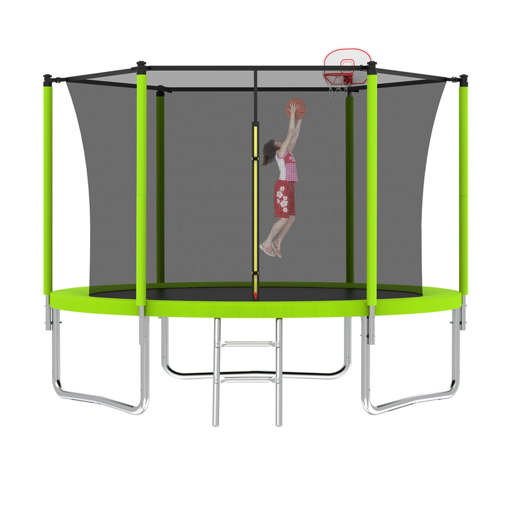 Furnibear 8FT Trampoline, Basketball Hoop and Ladder, Outdoor Trampoline with Safety Enclosure,Fast Assembly for Backyard Fun