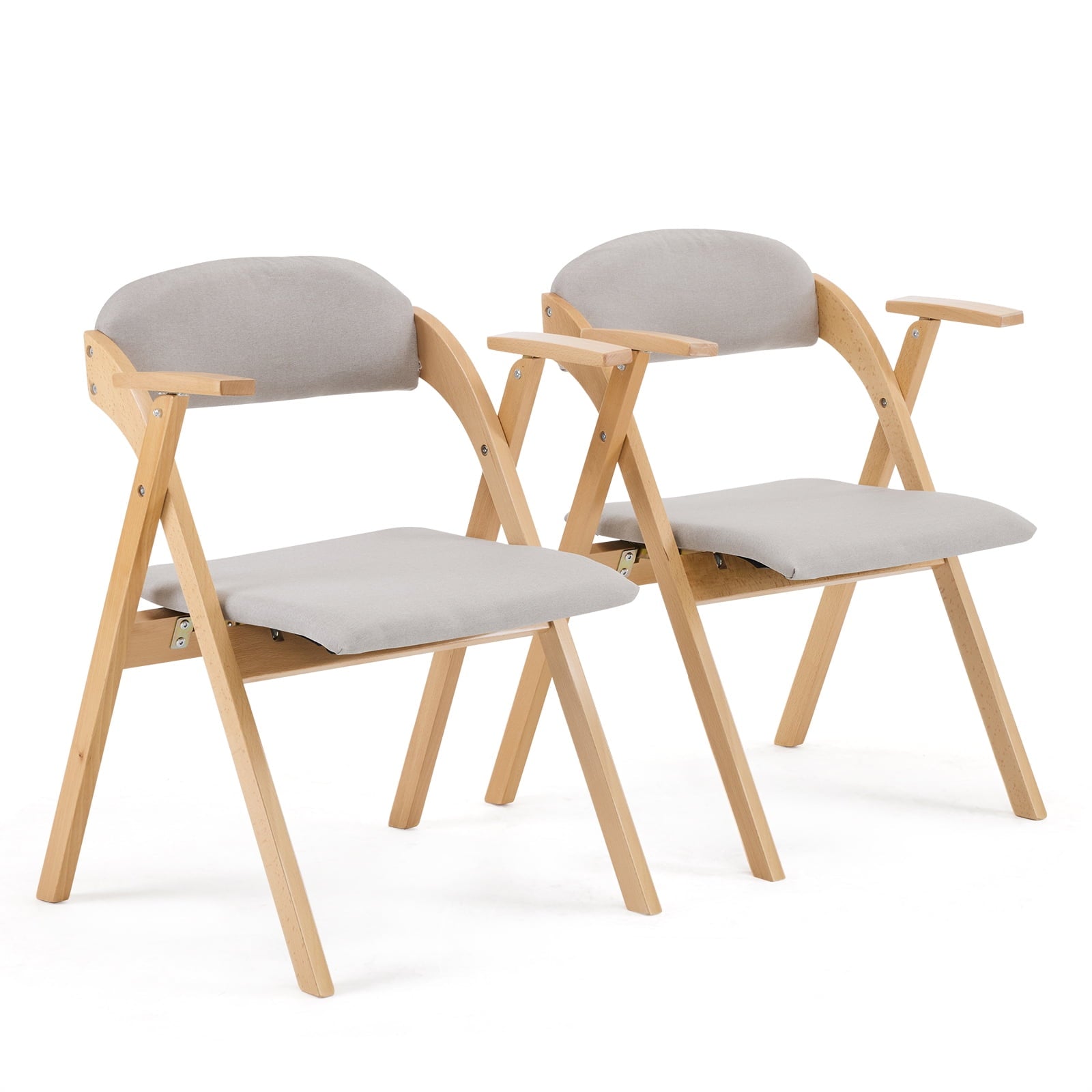 Furnibear Wood 2 Pack Folding Chairs, Comfortable Velvet Padded Protable Chairs