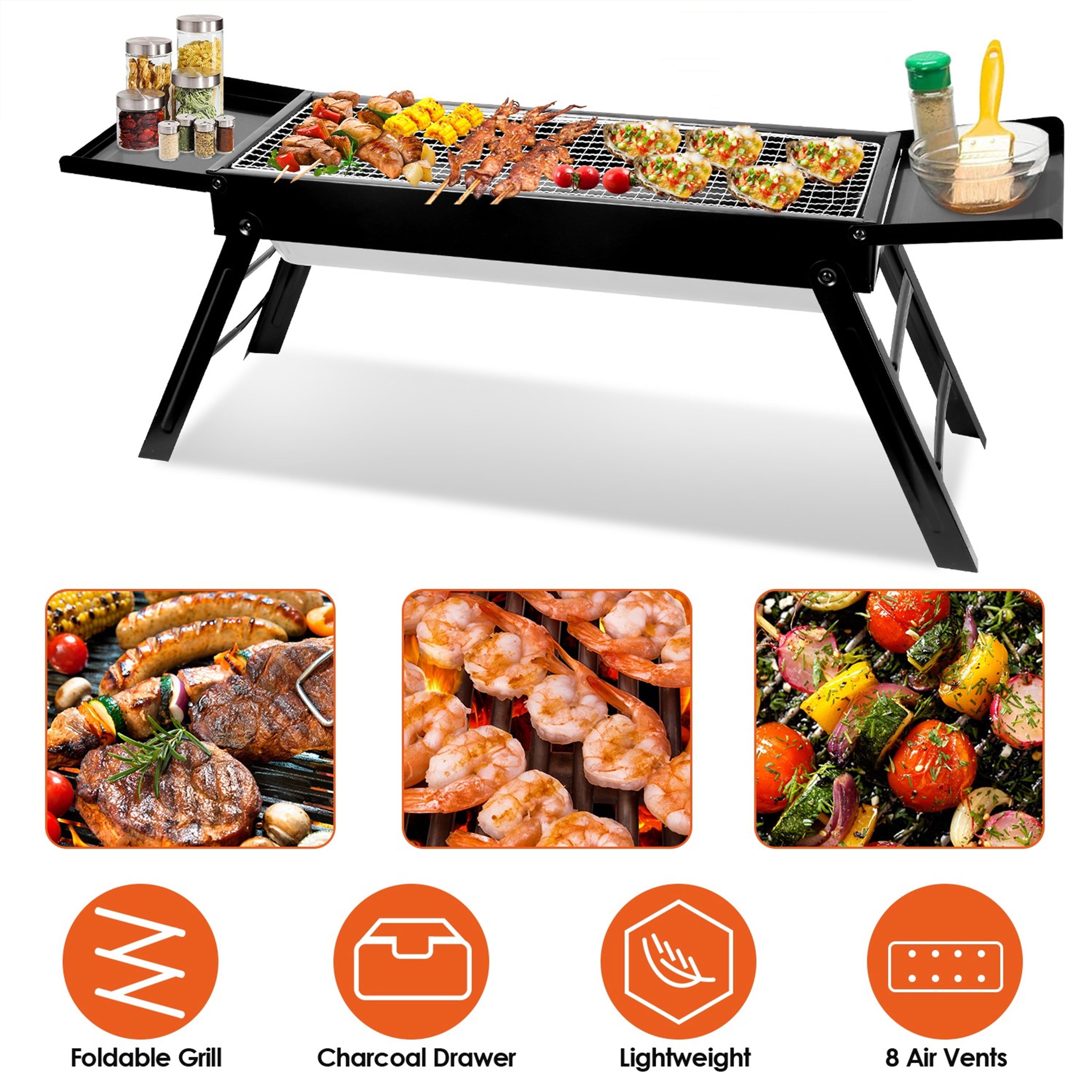 Furnibear Portable Charcoal Grill, Foldable Stainless Steel BBQ Grill with Side Table, Tabletop Grill for Outdoor Camping, Patio and Picnic
