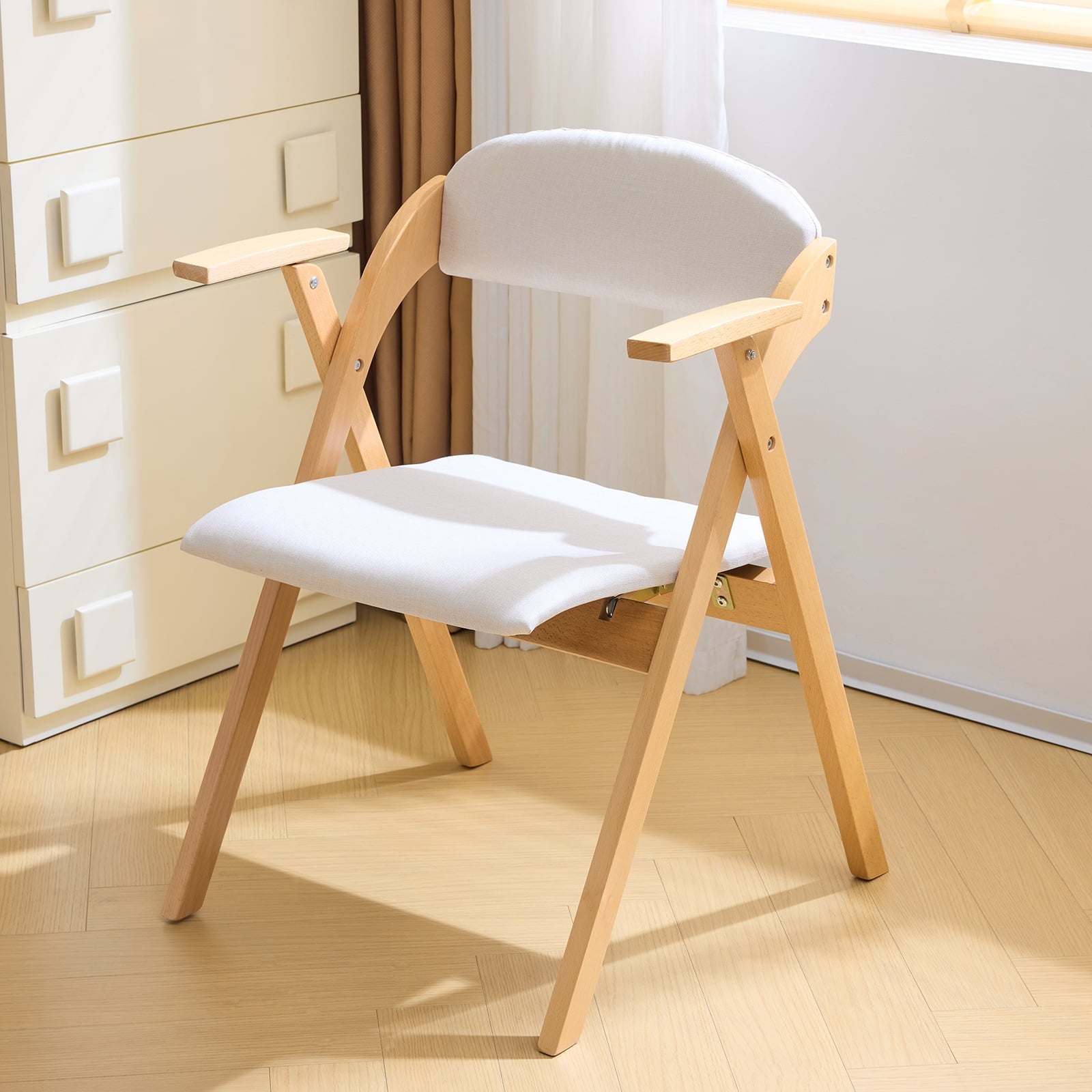 Furnibear Wood 2 Pack Folding Chairs, Comfortable Velvet Padded Protable Chairs