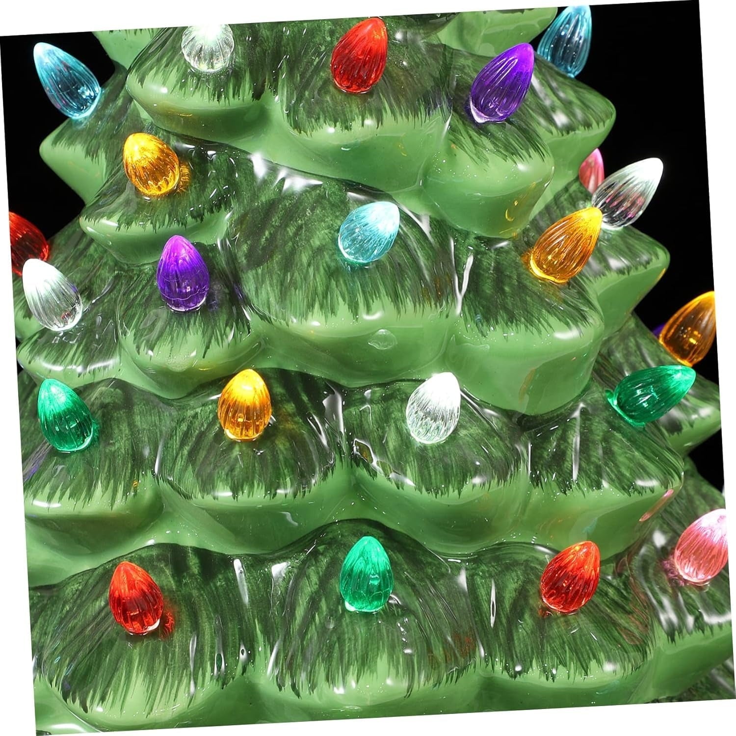 Furnibear 15 Inch Ceramic Christmas Tree, Green Tabletop Decor with LED Lights, Plug-in