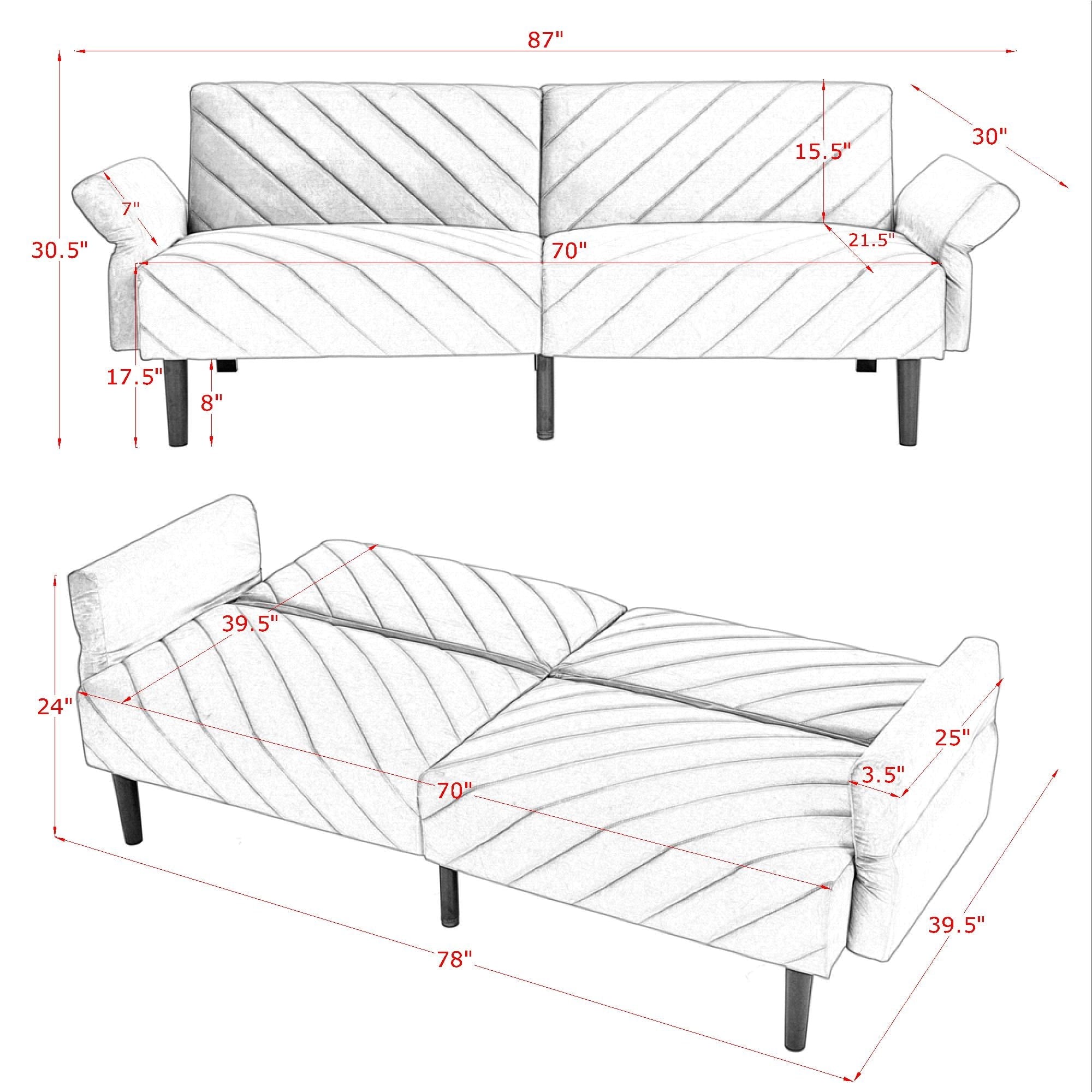 Furnibear 87in Futon Sofa Bed, Velvet Fabric Comfy Futon Couch Bed, Convertible Sleeper Sofa with Adjustable Backrestand Armrests, Modern Loveseat Sleeper for Living Room, Bedroom