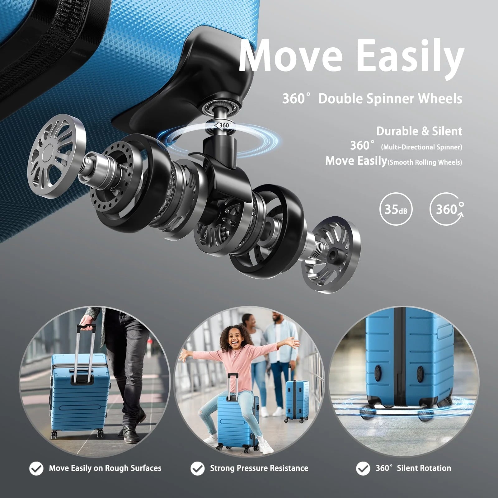 Furnibear 3 Piece Luggage Sets with TSA Locks, 20in24in28in Hardside Suitcase Set with Spinner Wheels,, Blue