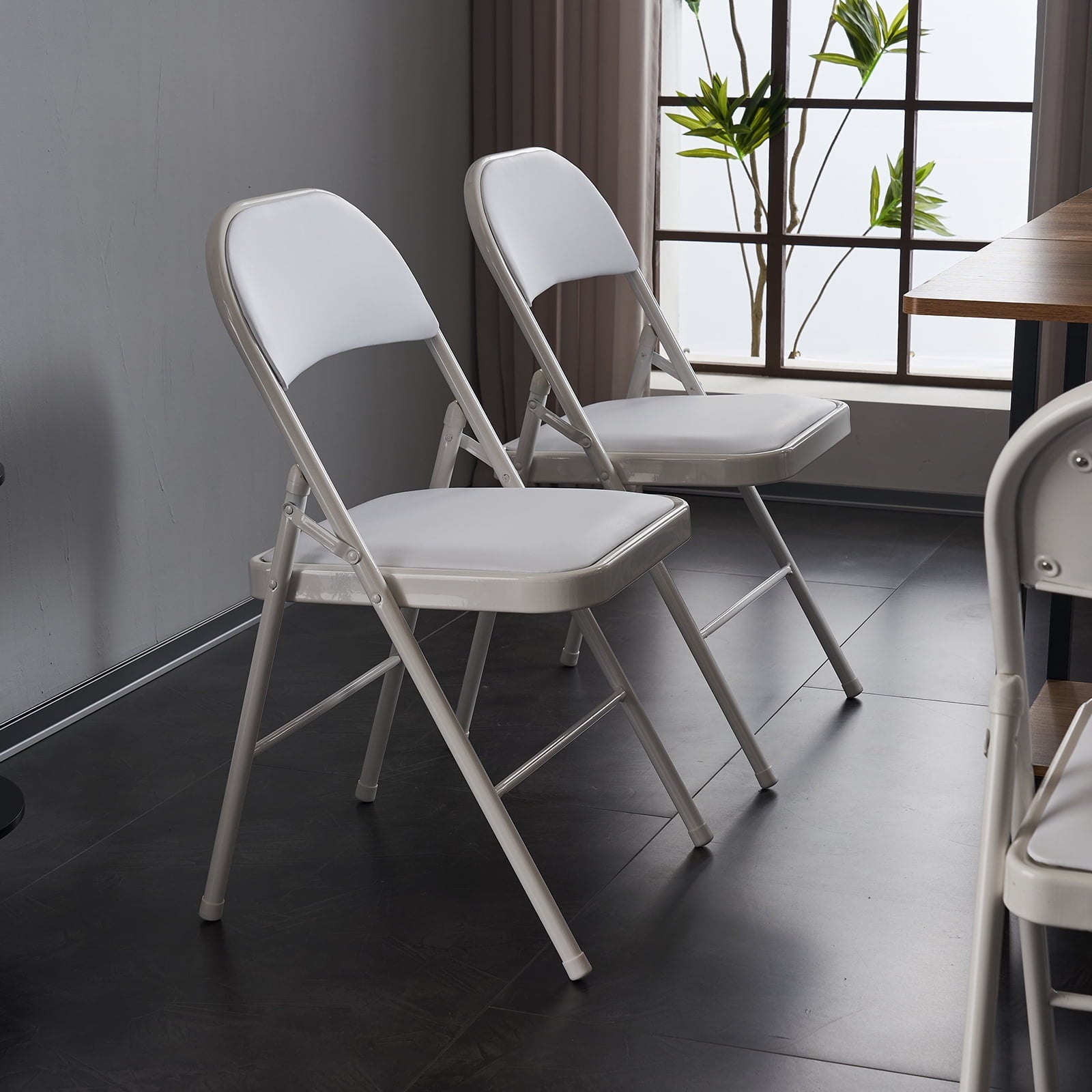 Furnibear 4 Pack Folding Chairs, Leather Padded Cushion Chairs with Comfortable Cushion and Stainless Steel Frame for Home and Office, for Indoor and Outdoor Events