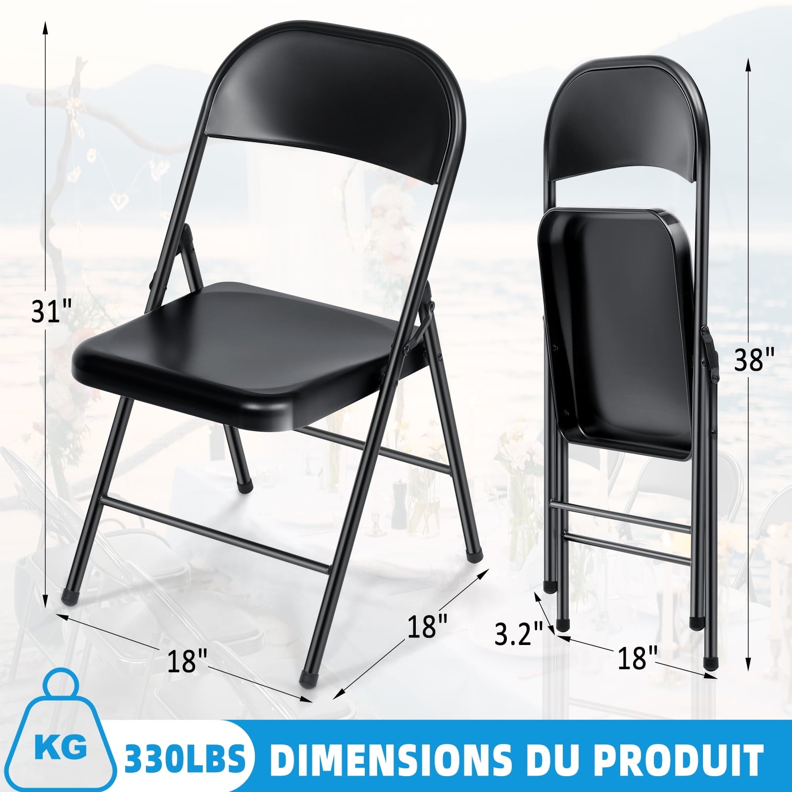 Furnibear 6 Pack Black Plastic Folding Chair, Stackable Seat ,Indoor Outdoor,Black