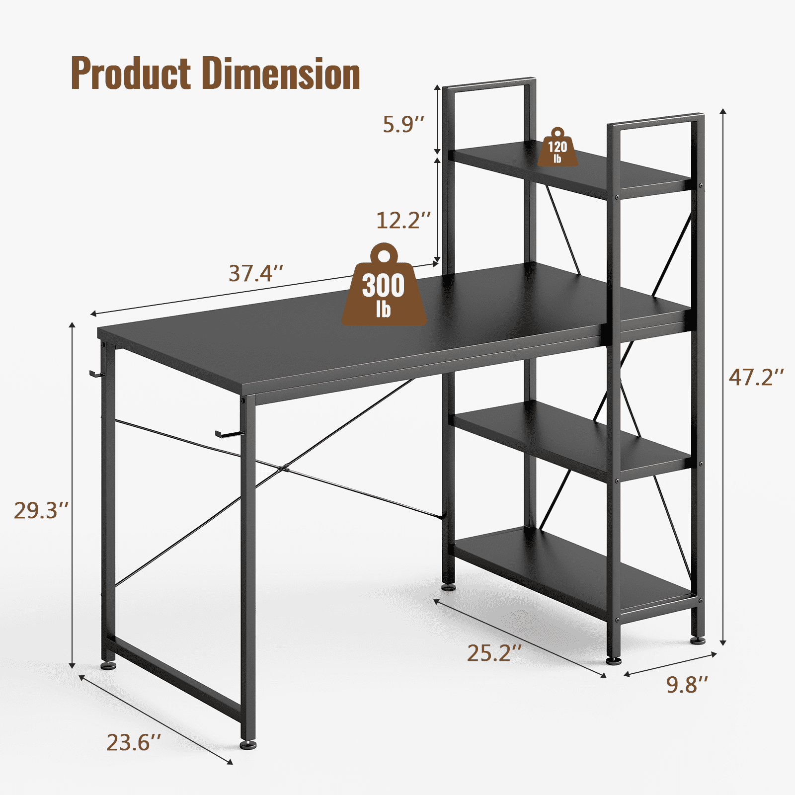 Furnibear 47 inch L-Shape Computer Desk, Wood Computer Desk with Reversible Shelves, Study Writing Table with Hooks, Office Desk Workstation for Home Office