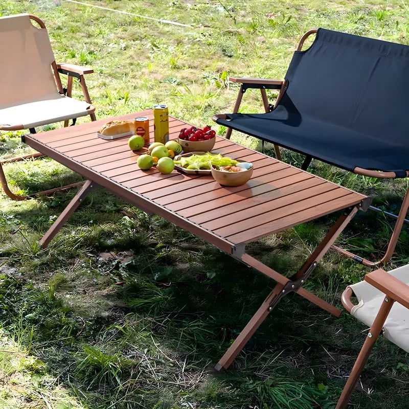 Furnibear 47in Lightweight Aluminum Roll-Top Camping Table, 110 lb Capacity ¨C Portable Folding Picnic Table with Carry Bag for BBQ, Beach, Tailgate, Backyard