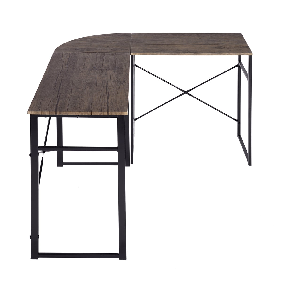 Furnibear L-Shape Desk Computer Desk Office Table Laptop Writing Study Workstation Metal Frame,Brown