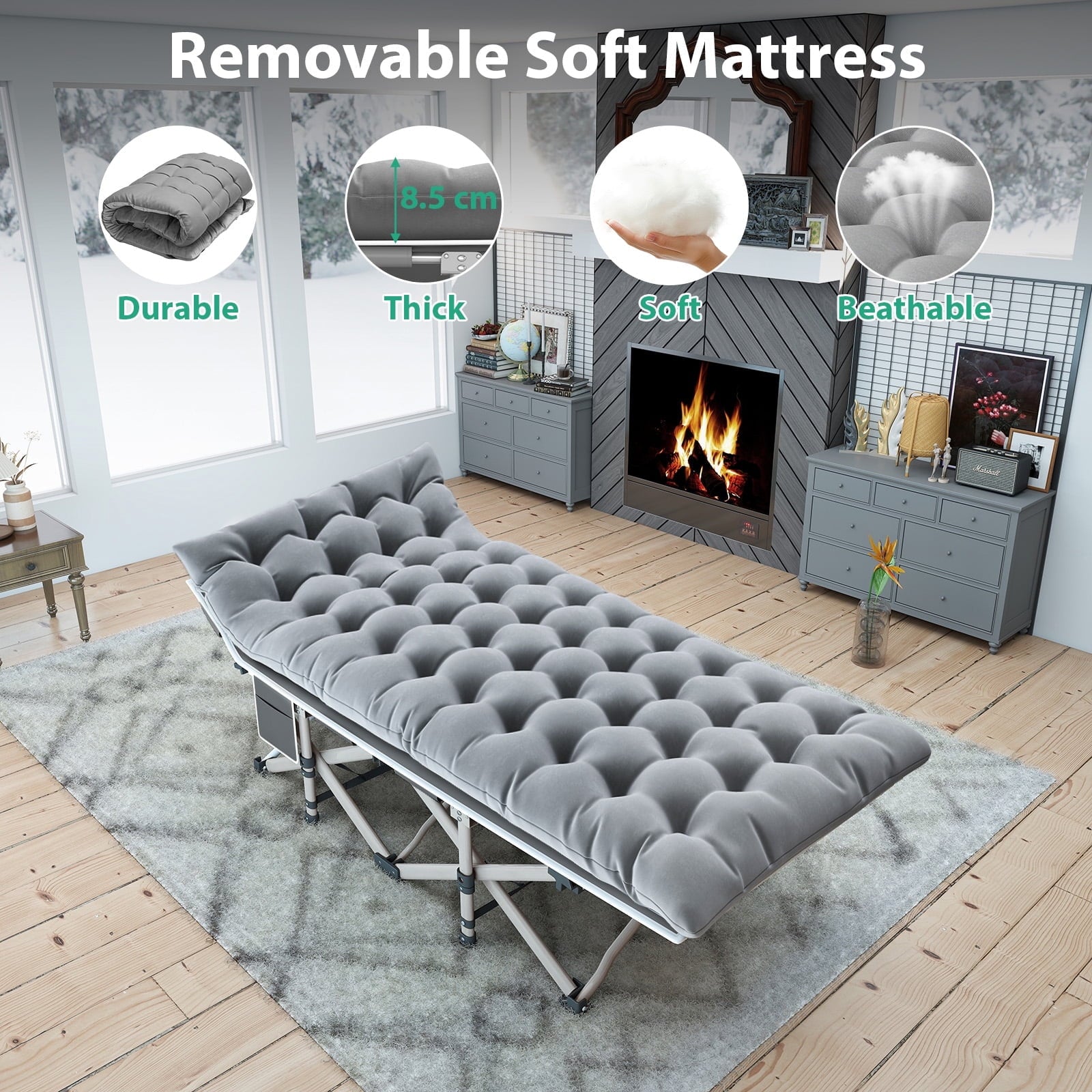 Furnibear Oversize Camping Cots for Adults, Folding Cot with Mattress and Carry Bag, Portable Sleeping Cot for Camping, Outdoor, Travel Home Guest Bed