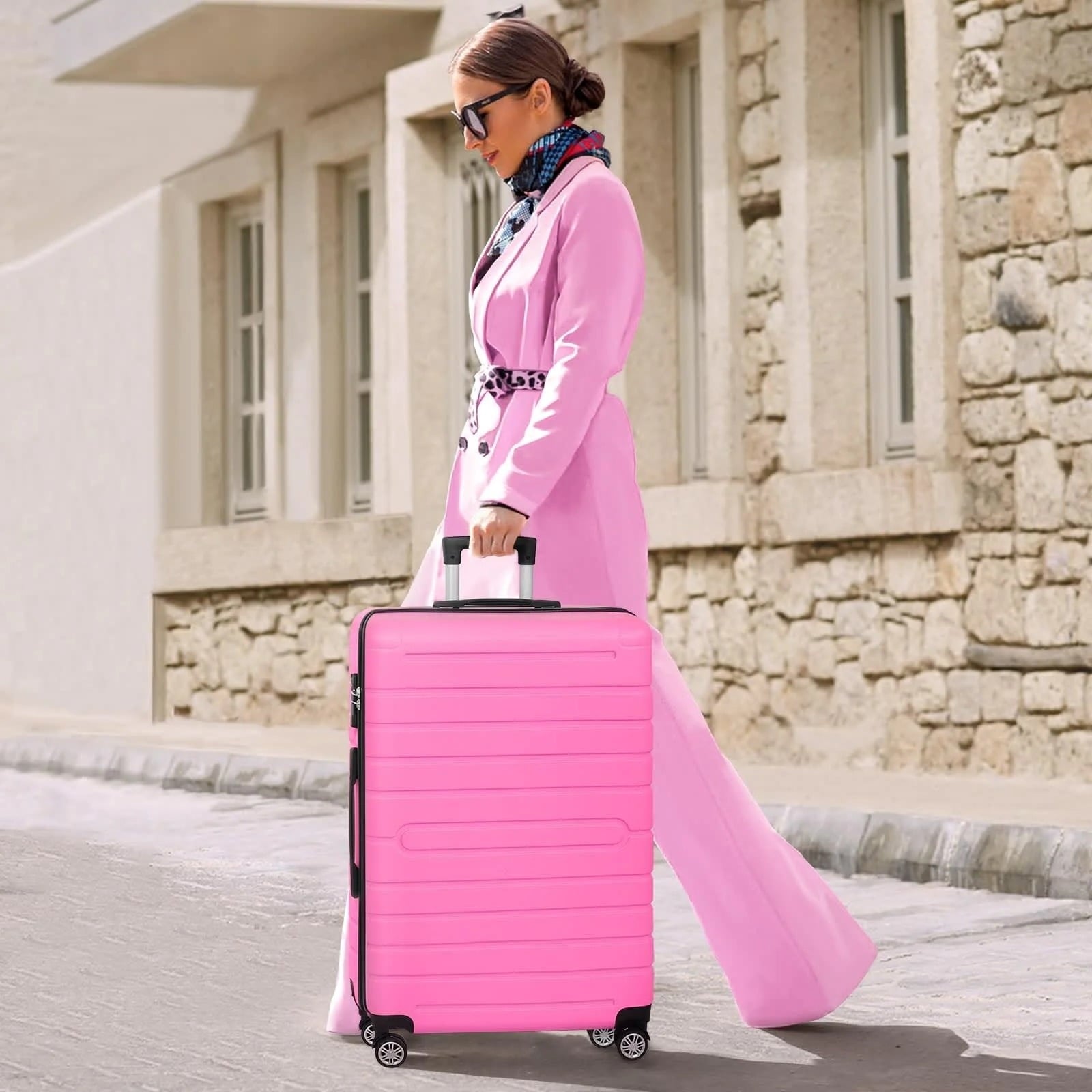 Furnibear Durable Hardside 3-Piece Luggage Set (20/24/28in) - TSA-Approved Locks, Smooth Spinner Wheels, Ideal for Short Long Trips,Pink