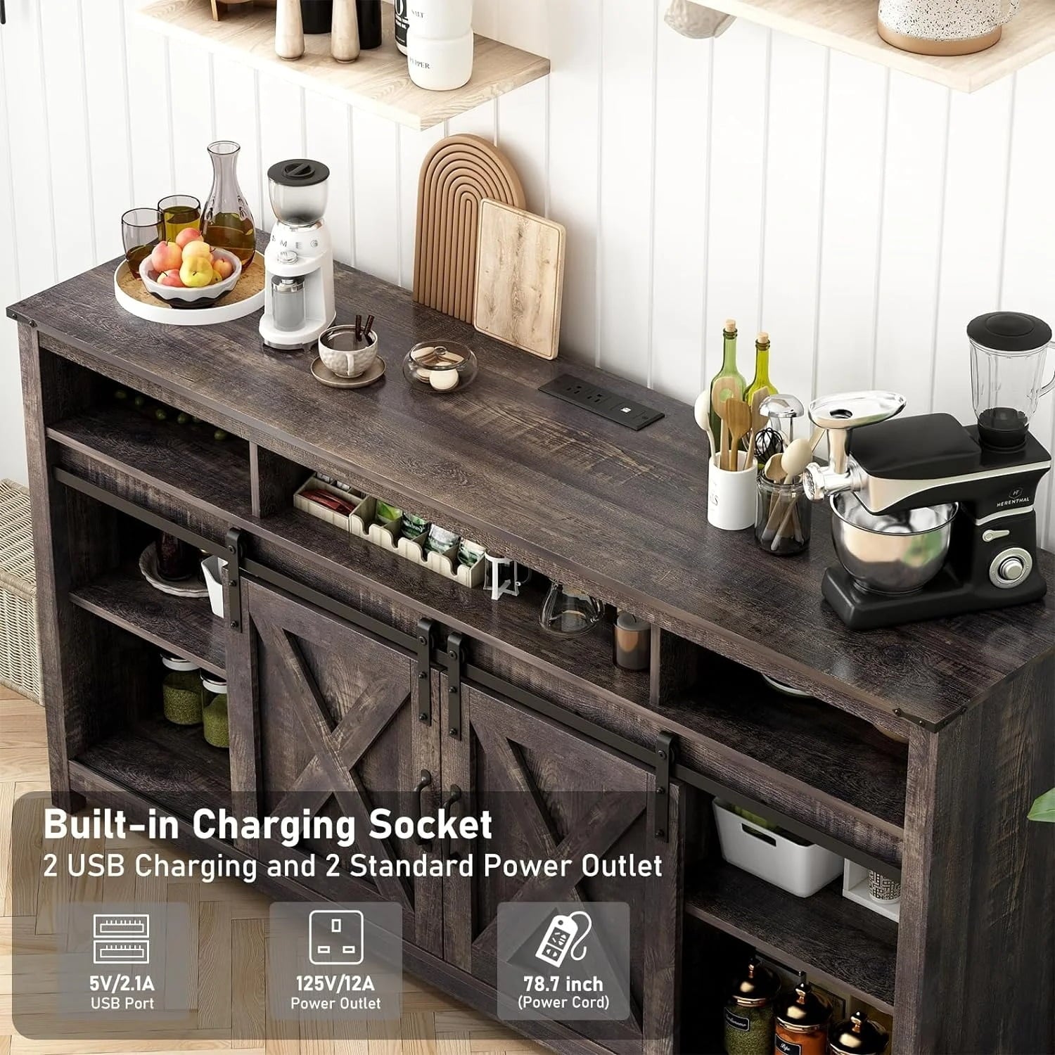 Furnibear 62 inch Wood TV Stand with Drawers, Entertainment Center for Living Room Bedroom,Gray