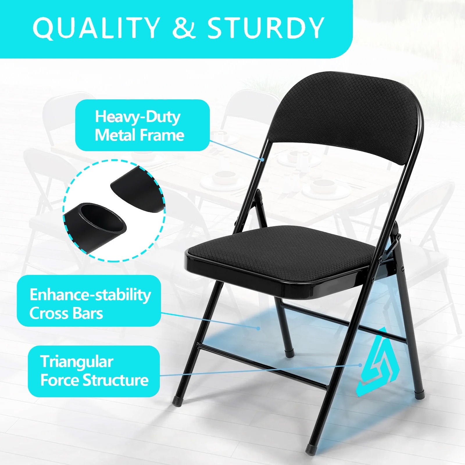 Furnibear 4 Pack Folding Chairs with Padded Seats for Wedding Business Activities Banquet Seat Party Event,White