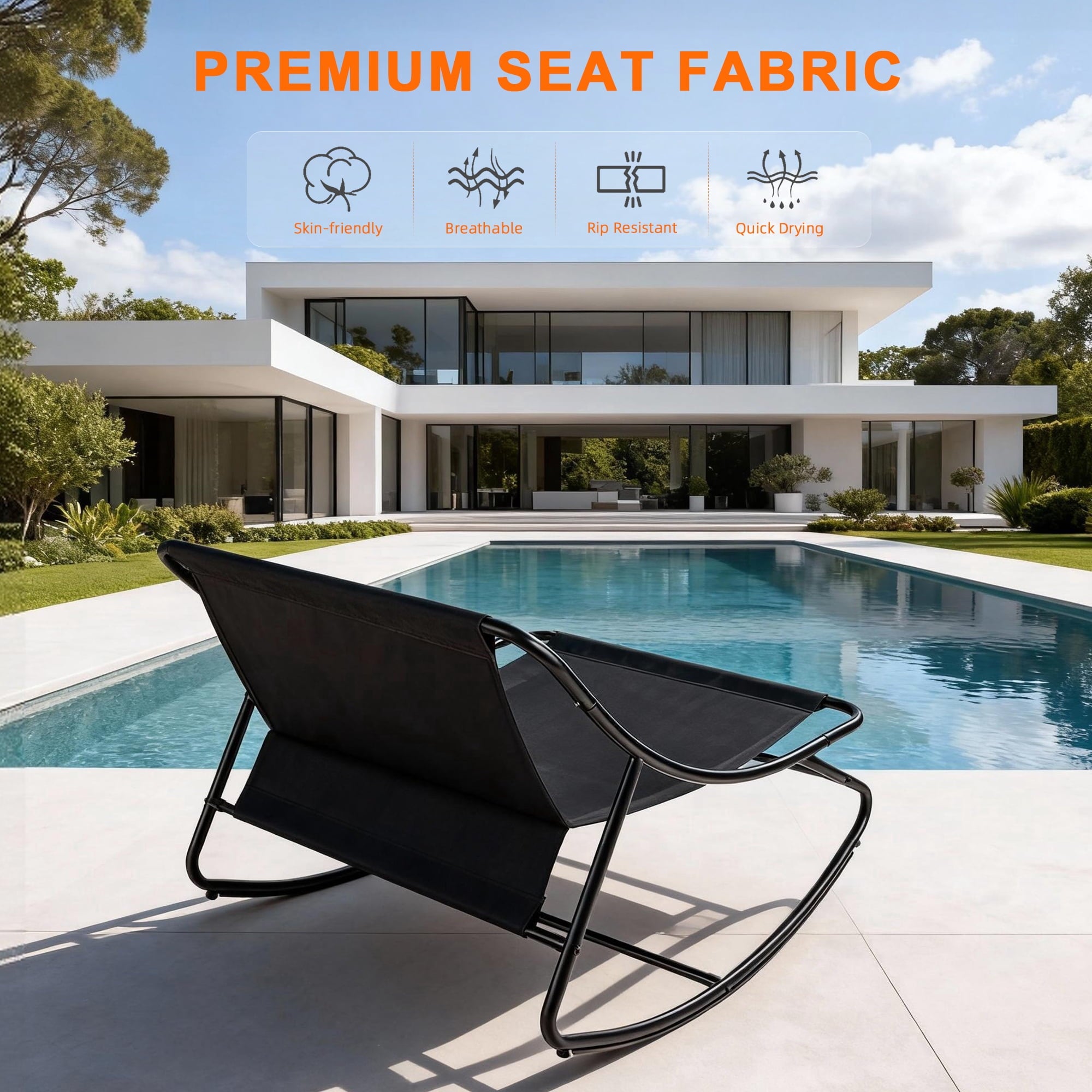 Furnibear Oversized Outdoor Rocking Chair,Patio Rocker with Thick Cush