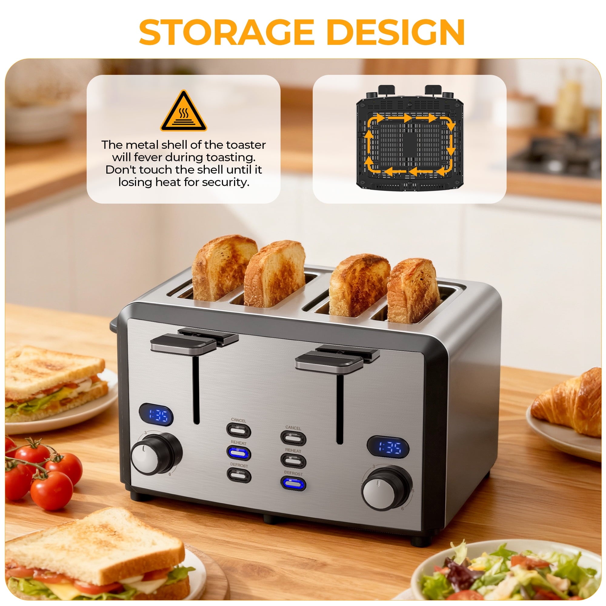 Furnibear 4 Slice Toaster Dual Control Panel Bread Toasters with Extra