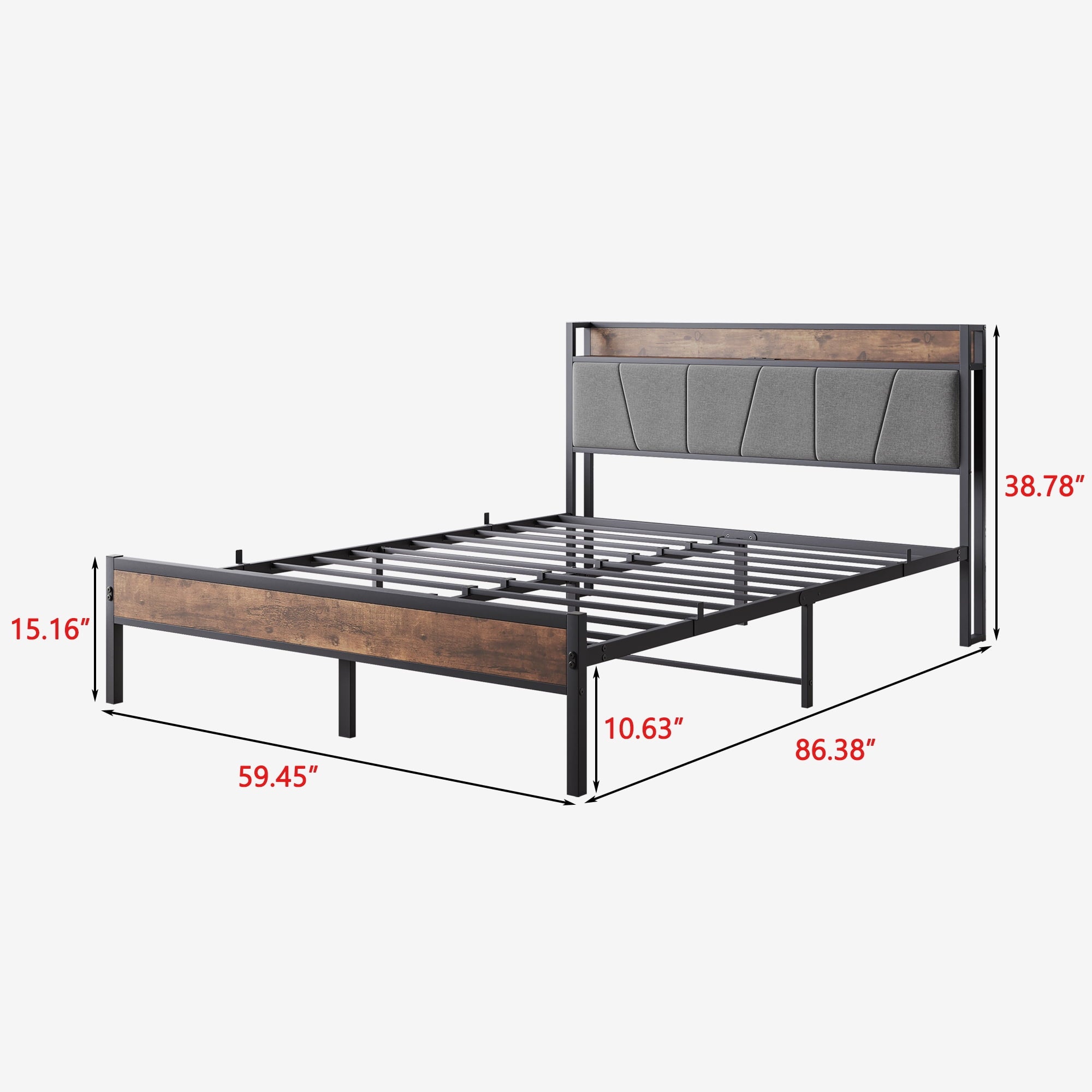 Furnibear Queen SIZE Bed Frame with Storage Headboard and USB Charging Station, Sturdy Shake-Free Platform, No Box Spring Needed, Easy Tool-Free Assembly