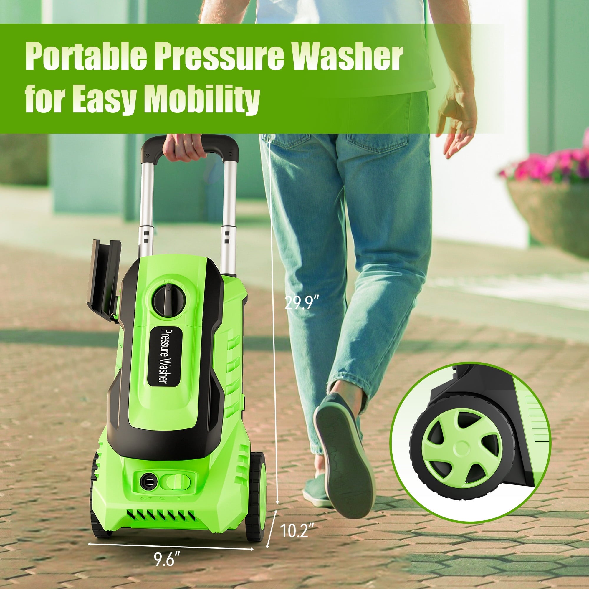 Electric Pressure Washer, 3800PSI 2.6 GPM Power Washer with 5 Quick Connect Nozzles, High Pressure Cleaning Machine with Foam Cannon for Cars, Fences, Patios, Driveway,Green