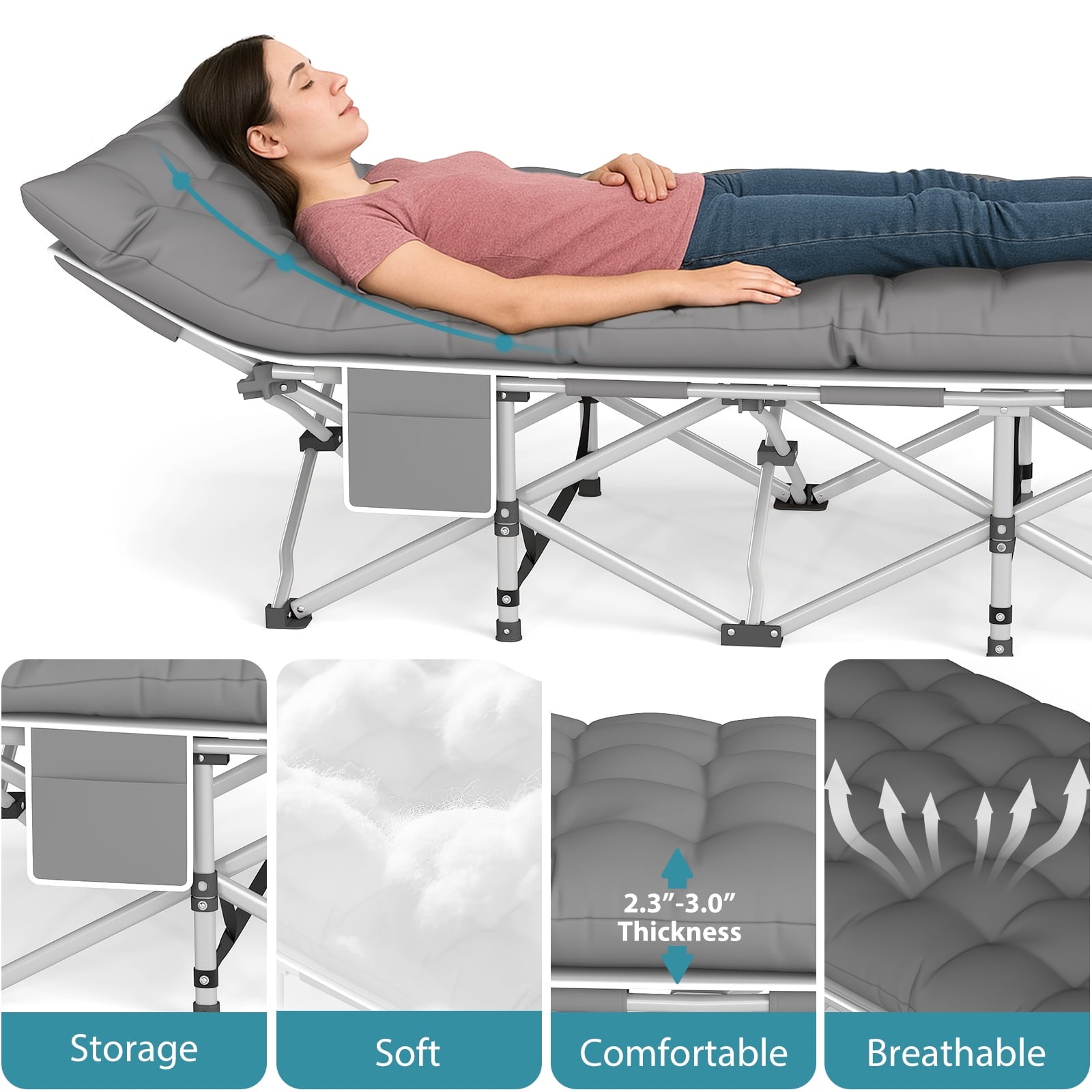 Furnibear 2-Pack Folding Camping Cots with 3.3in 2-Sided Mattress 75in Extra Long Portable Adult Bed with Carry Bag