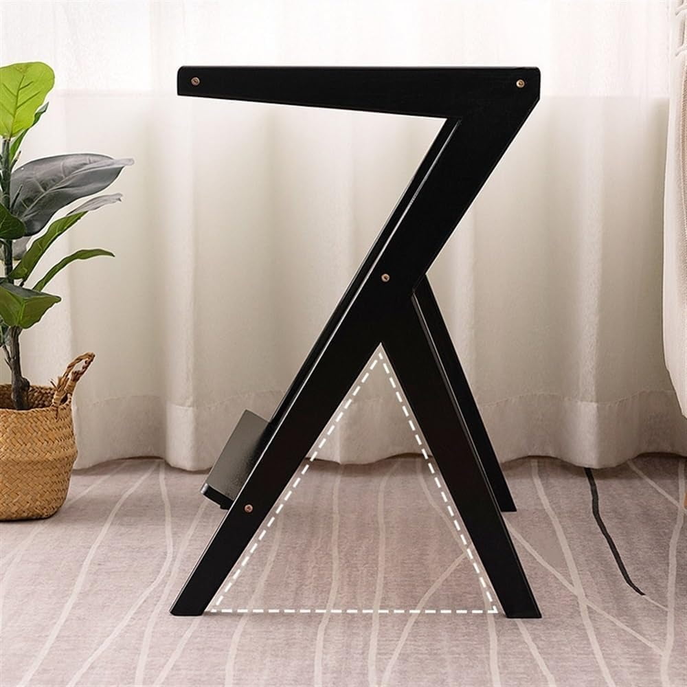 Furnibear Rattan Side Table Bamboo Accent Bedside Table with Tempered Glass Top, Black