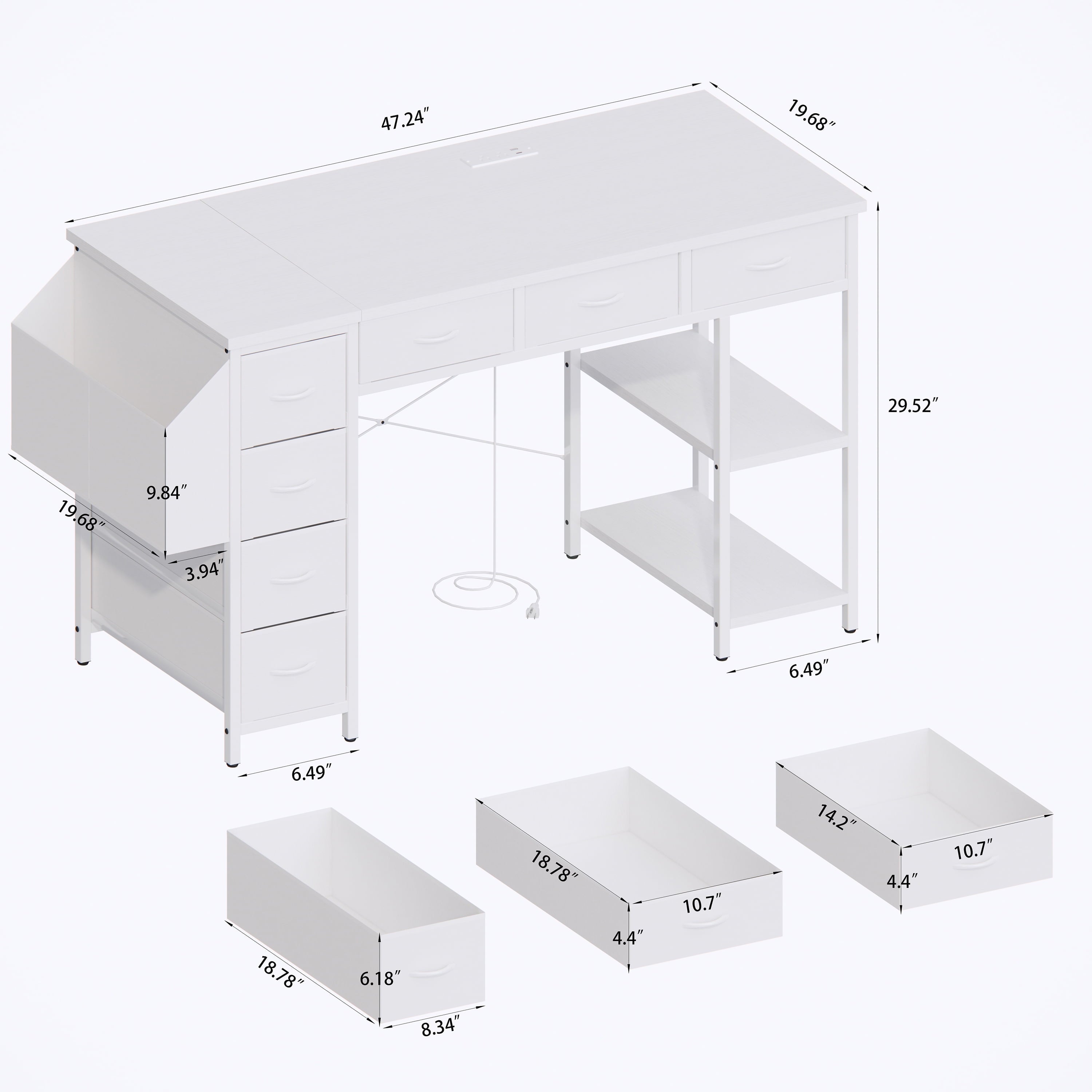 Furnibear 47in Computer Desk With Power Outlet,Writing Desk,Home Office desk, White