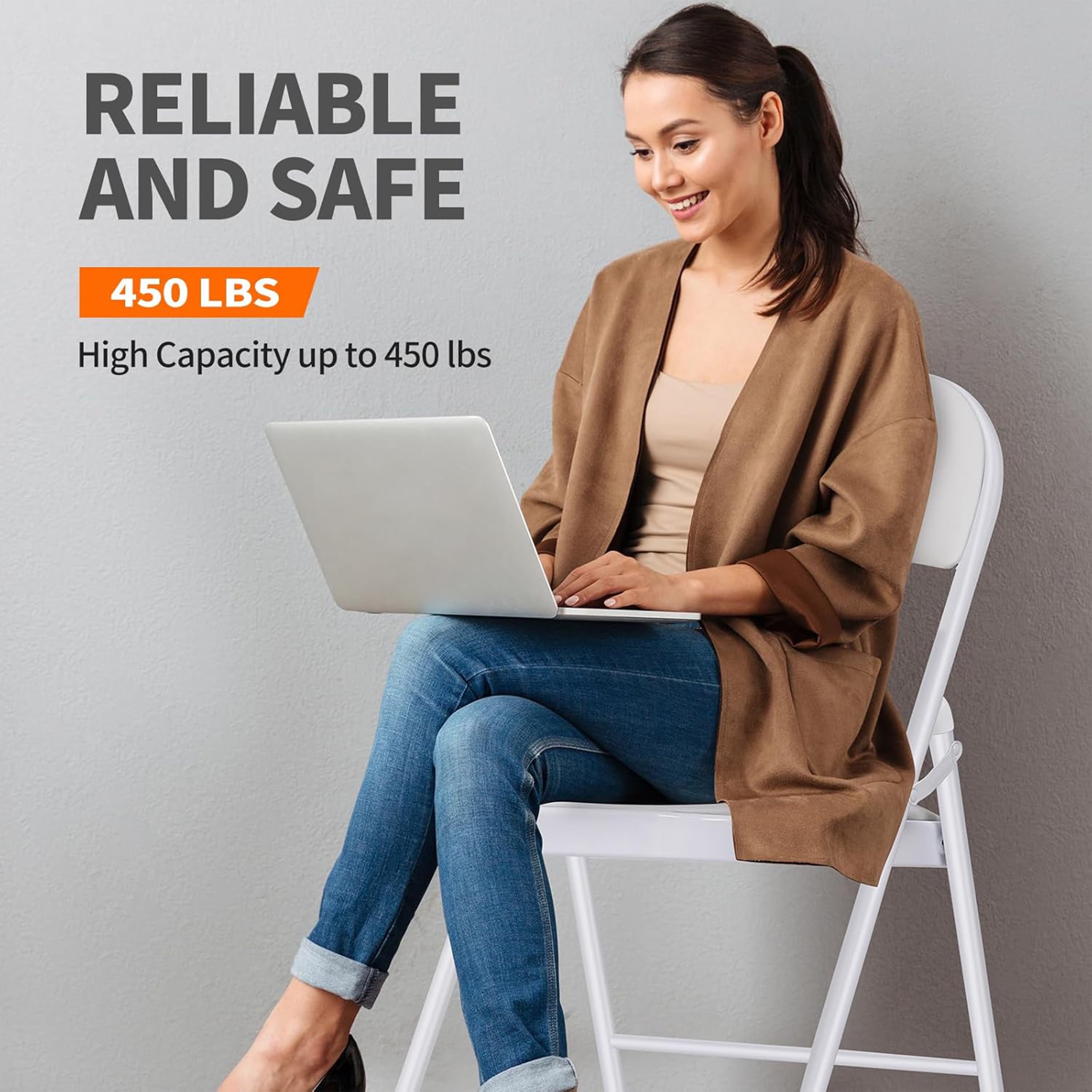 Furnibear 4 Pack Folding Chairs, Leather Padded Cushion Chairs with Comfortable Cushion and Stainless Steel Frame for Home and Office, for Indoor and Outdoor Events