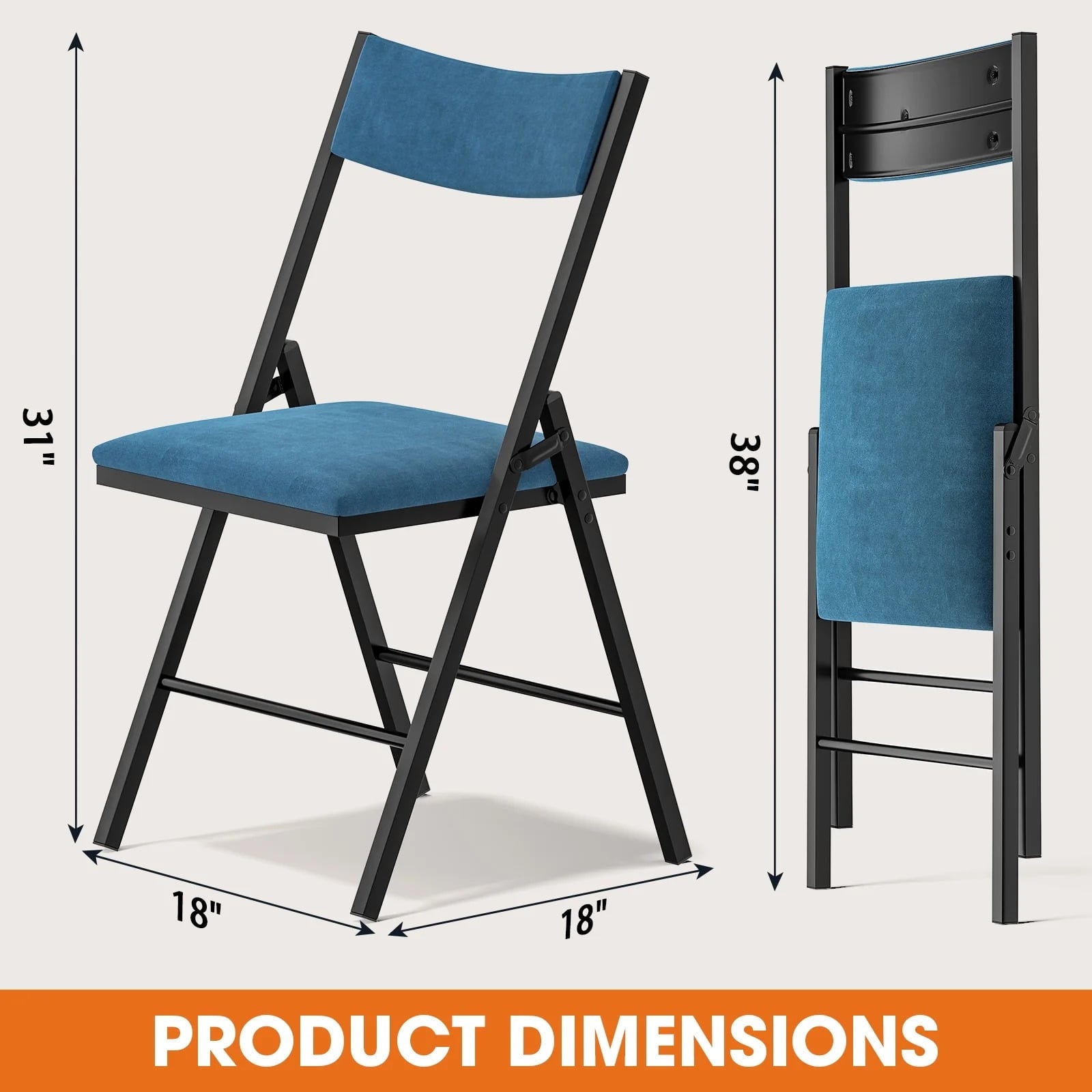 Furnibear 4-Pack Padded Folding Chairs with Metal Frame and Cushioned Seat for Home, Office, Dining, Black