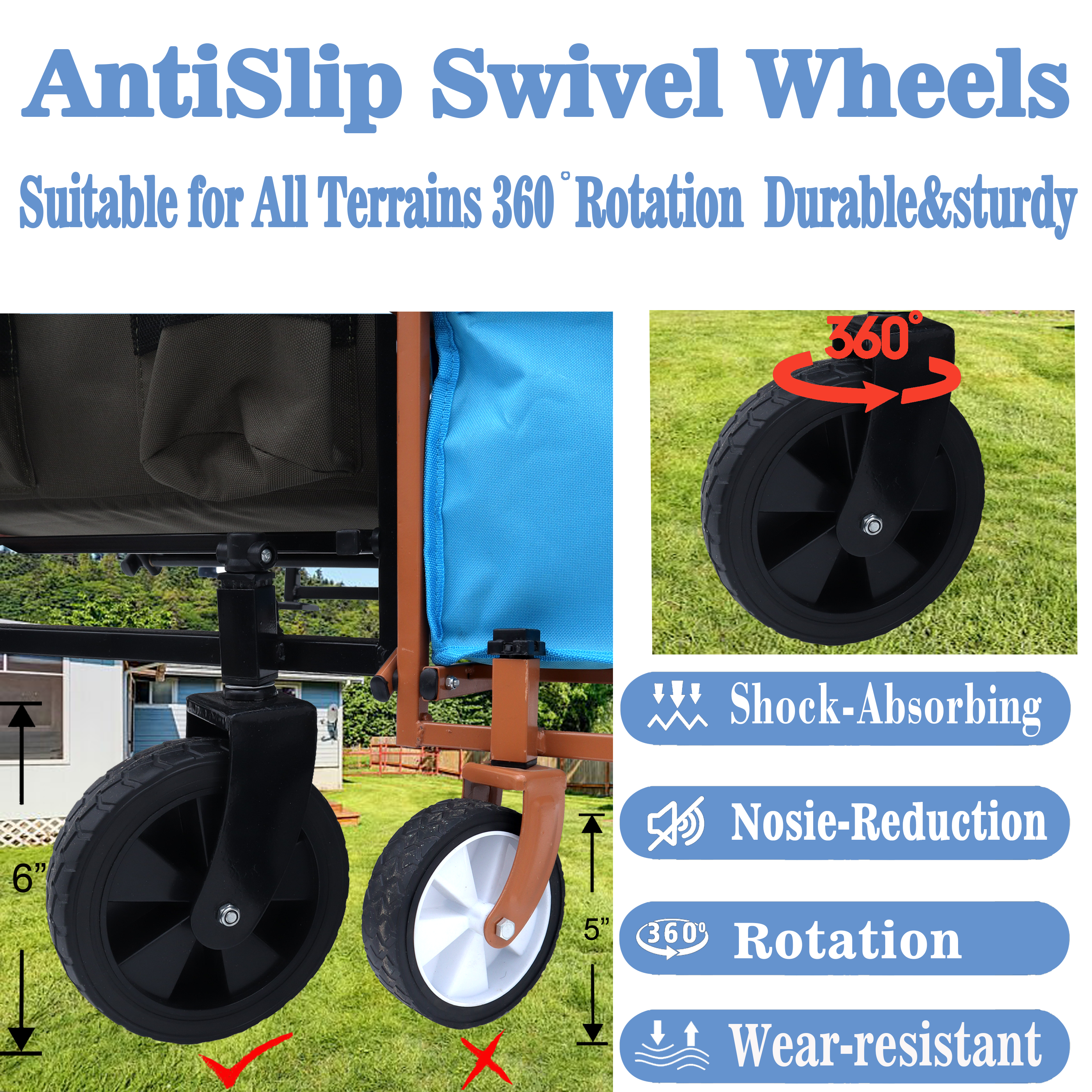 Furnibear Heavy-Duty Folding Wagon Cart with All-Terrain Wheels Includes 3 Liner Bags for Camping, Beach, Grocery,Bronze