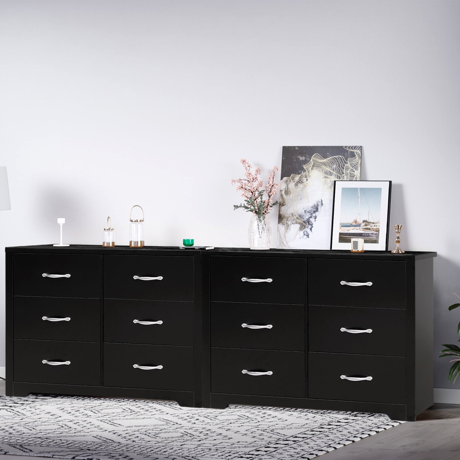 Furnibear Dresser with 6 Drawers Large Wooden Dresser Horizontal Storage Organizer for Bedroom